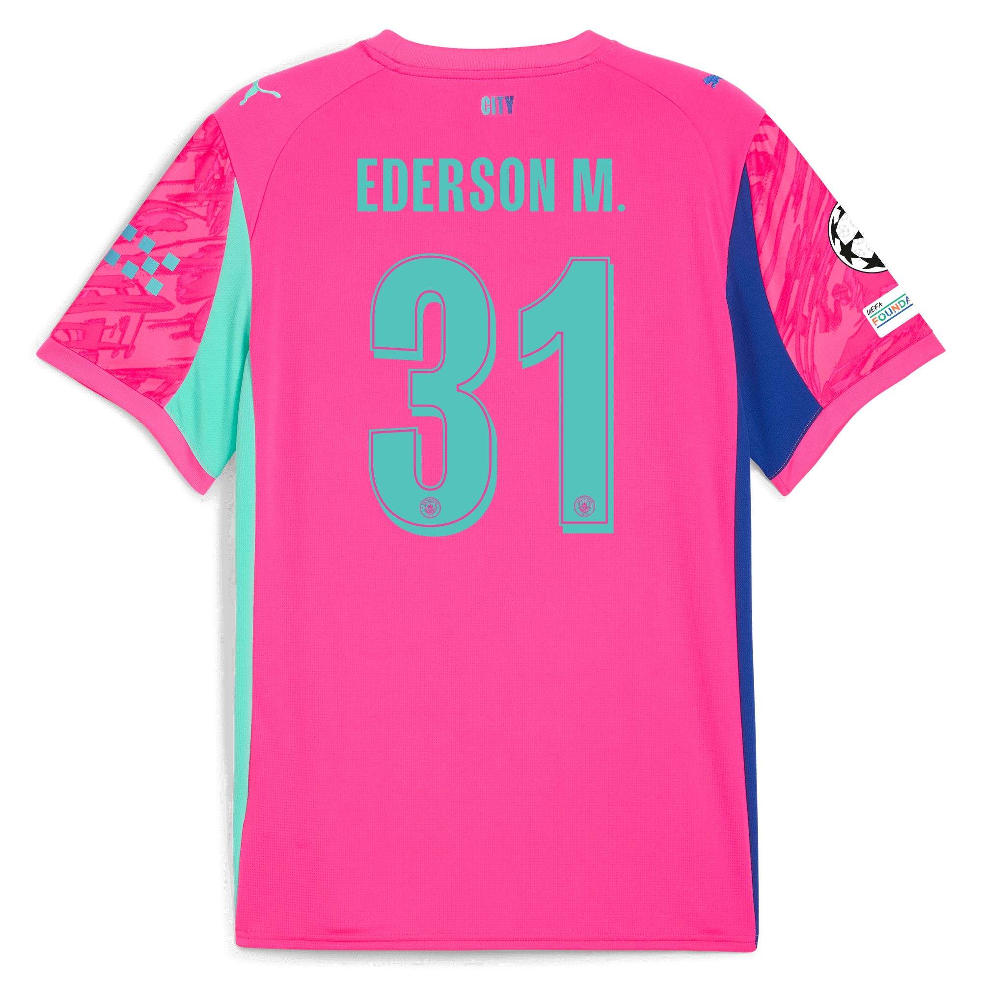 Manchester City kids manchester city man city champions league goalkeeper jersey pink 202526 with ederson m. 31 printing Collection - ManchesterCitystore.com