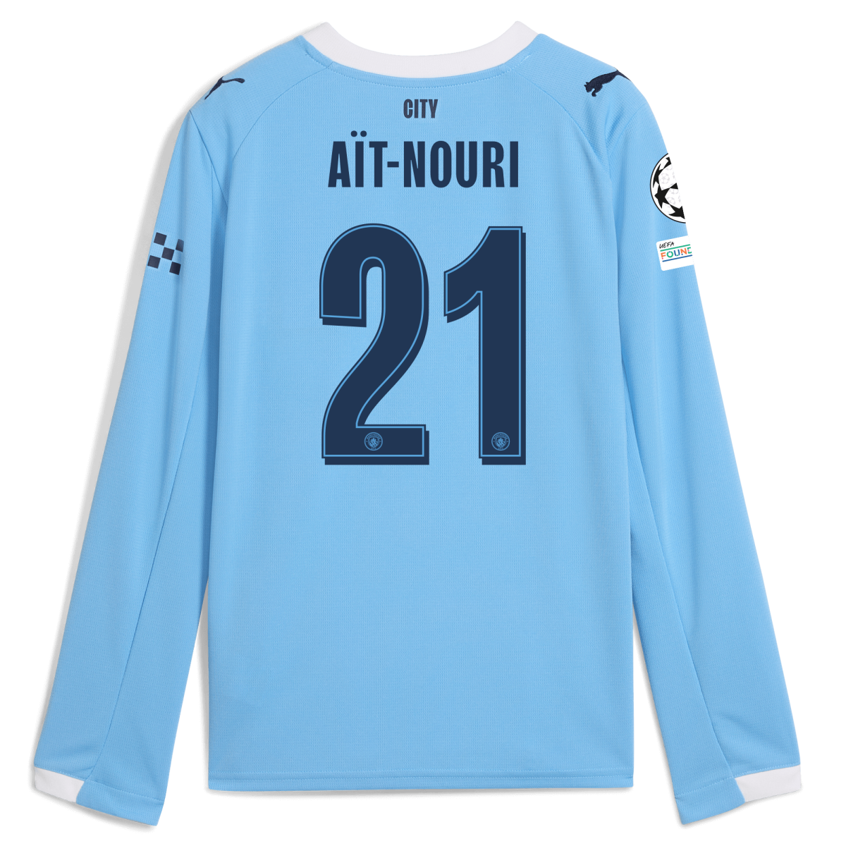 Manchester City kids manchester city man city champions league home jersey 202526 long sleeve with ait-nouri 21 printing Collection - ManchesterCitystore.com