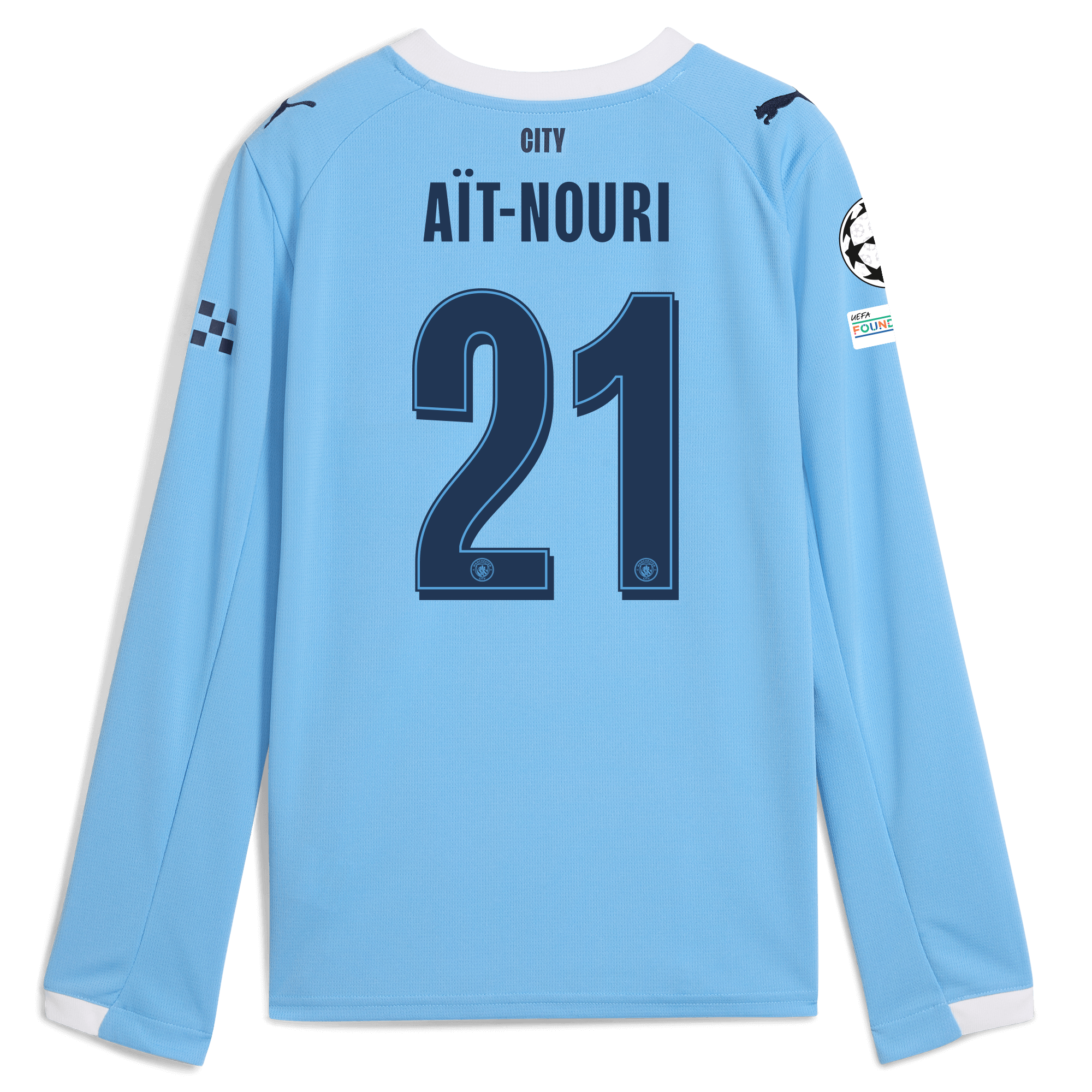 Manchester City kids manchester city man city champions league home jersey 202526 long sleeve with ait-nouri 21 printing Collection - ManchesterCitystore.com