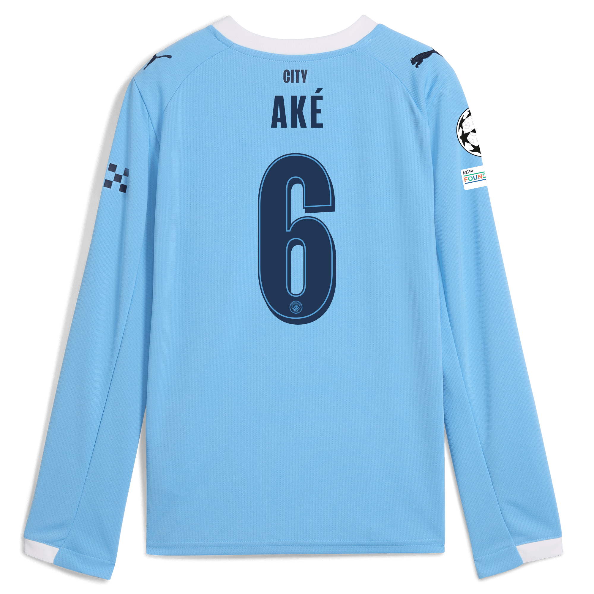 Manchester City kids manchester city man city champions league home jersey 202526 long sleeve with ake 6 printing Collection - ManchesterCitystore.com