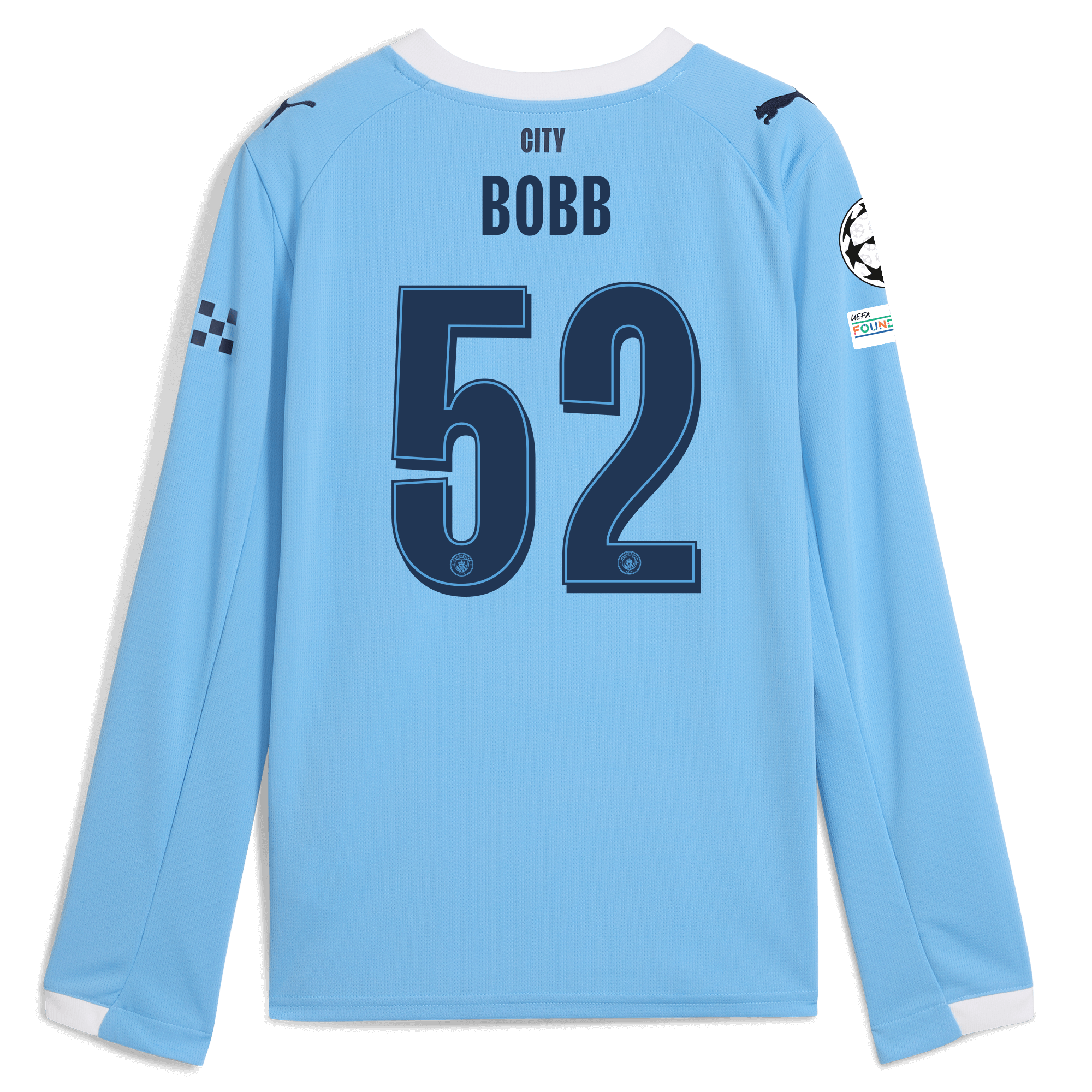 Manchester City kids manchester city man city champions league home jersey 202526 long sleeve with bobb 52 printing Collection - ManchesterCitystore.com