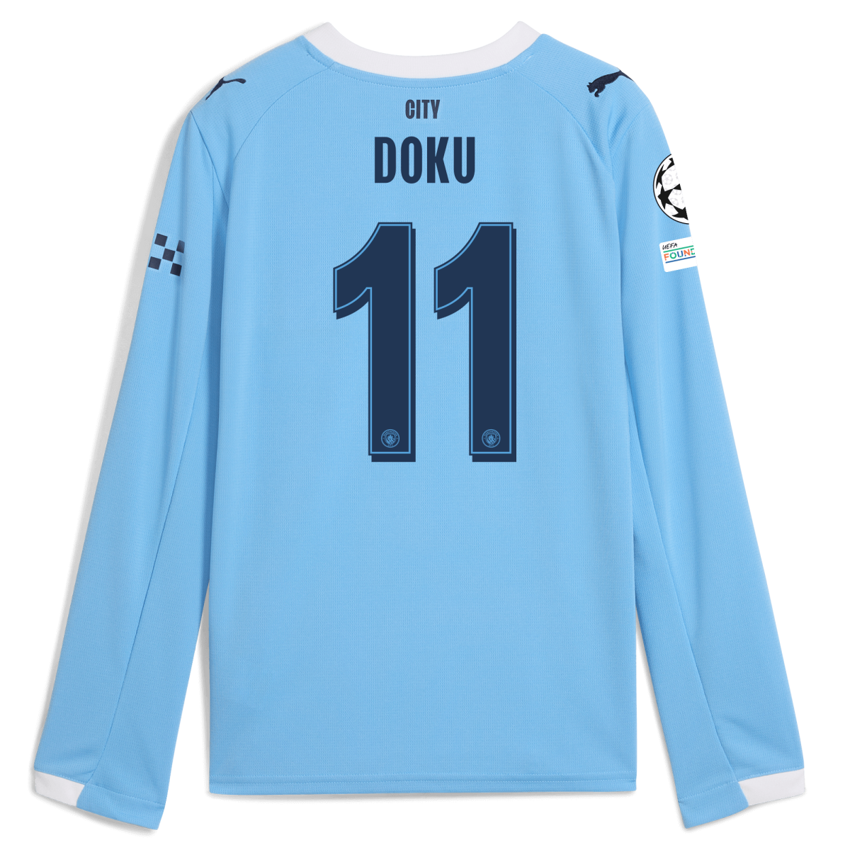 Manchester City kids manchester city man city champions league home jersey 202526 long sleeve with doku 11 printing Collection - ManchesterCitystore.com