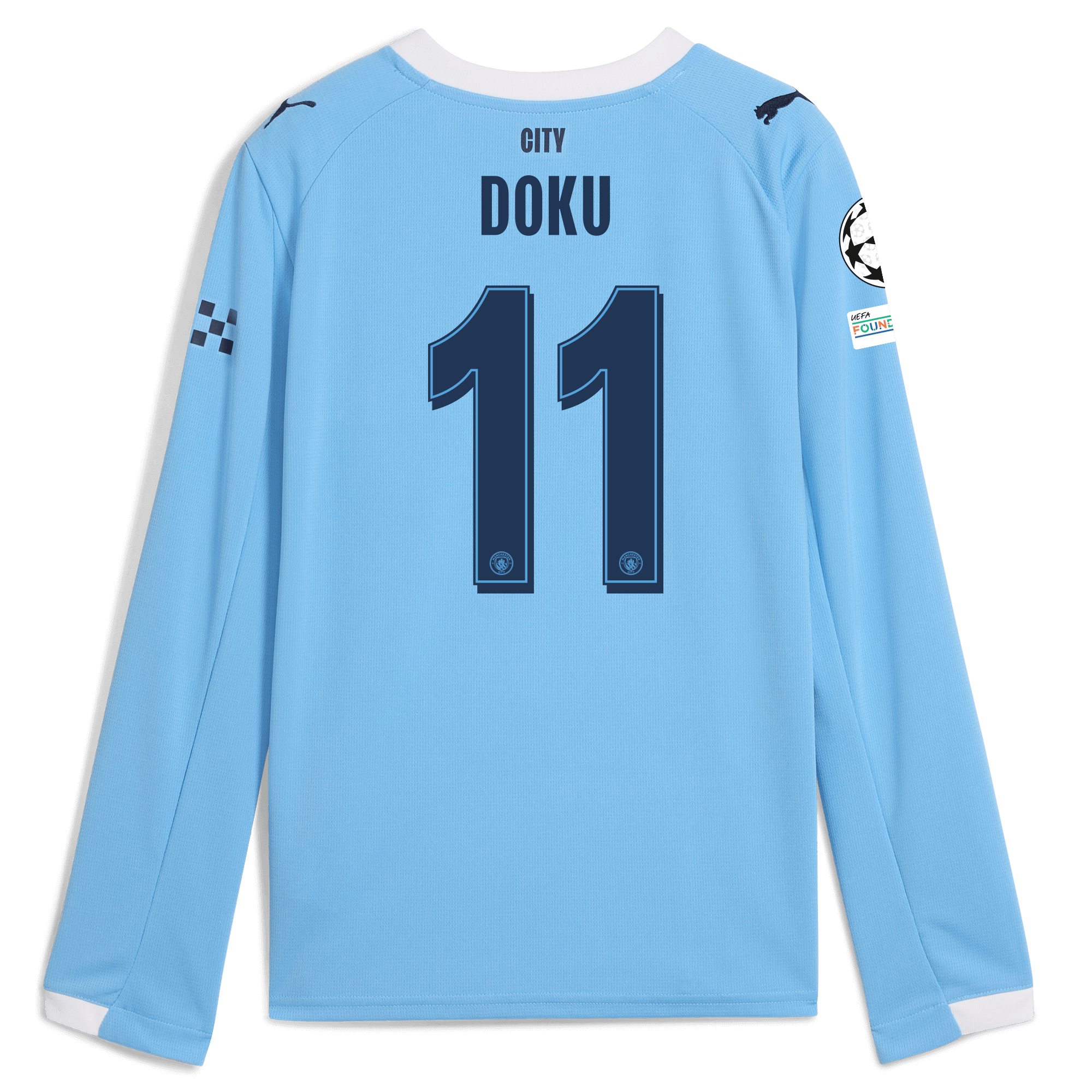 Manchester City kids manchester city man city champions league home jersey 202526 long sleeve with doku 11 printing Collection - ManchesterCitystore.com