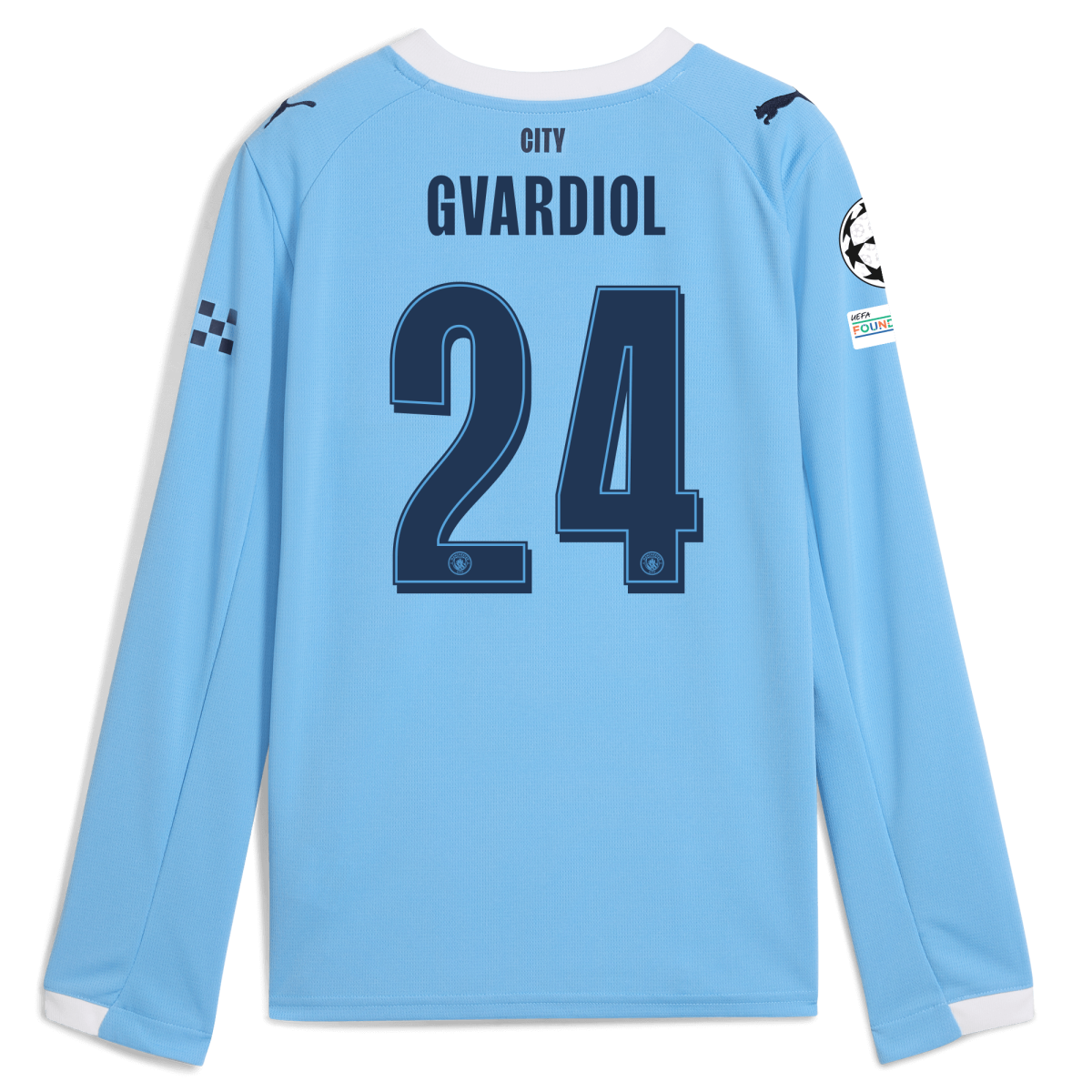 Manchester City kids manchester city man city champions league home jersey 202526 long sleeve with gvardiol 24 printing Collection - ManchesterCitystore.com