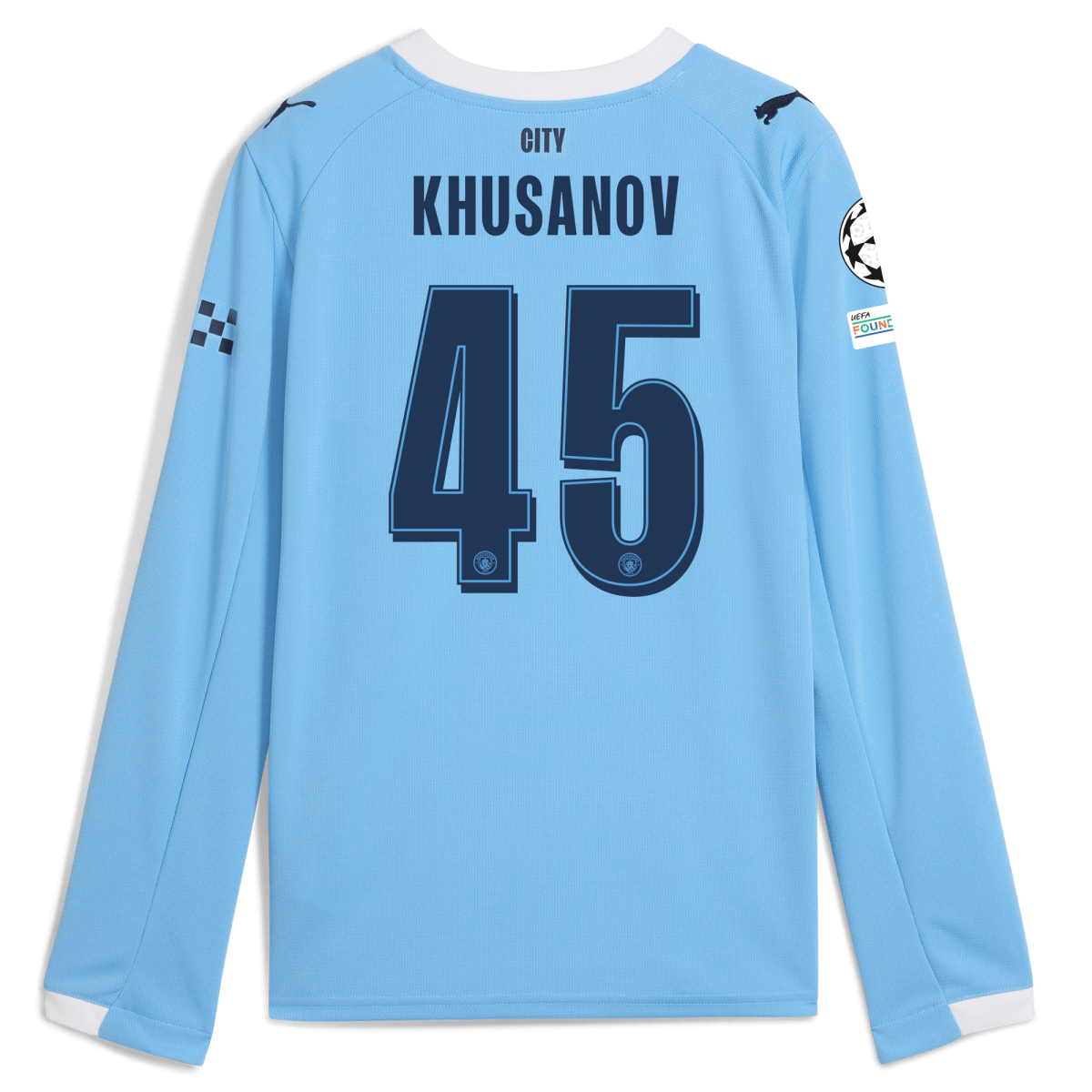 Manchester City kids manchester city man city champions league home jersey 202526 long sleeve with khusanov 45 printing Collection - ManchesterCitystore.com