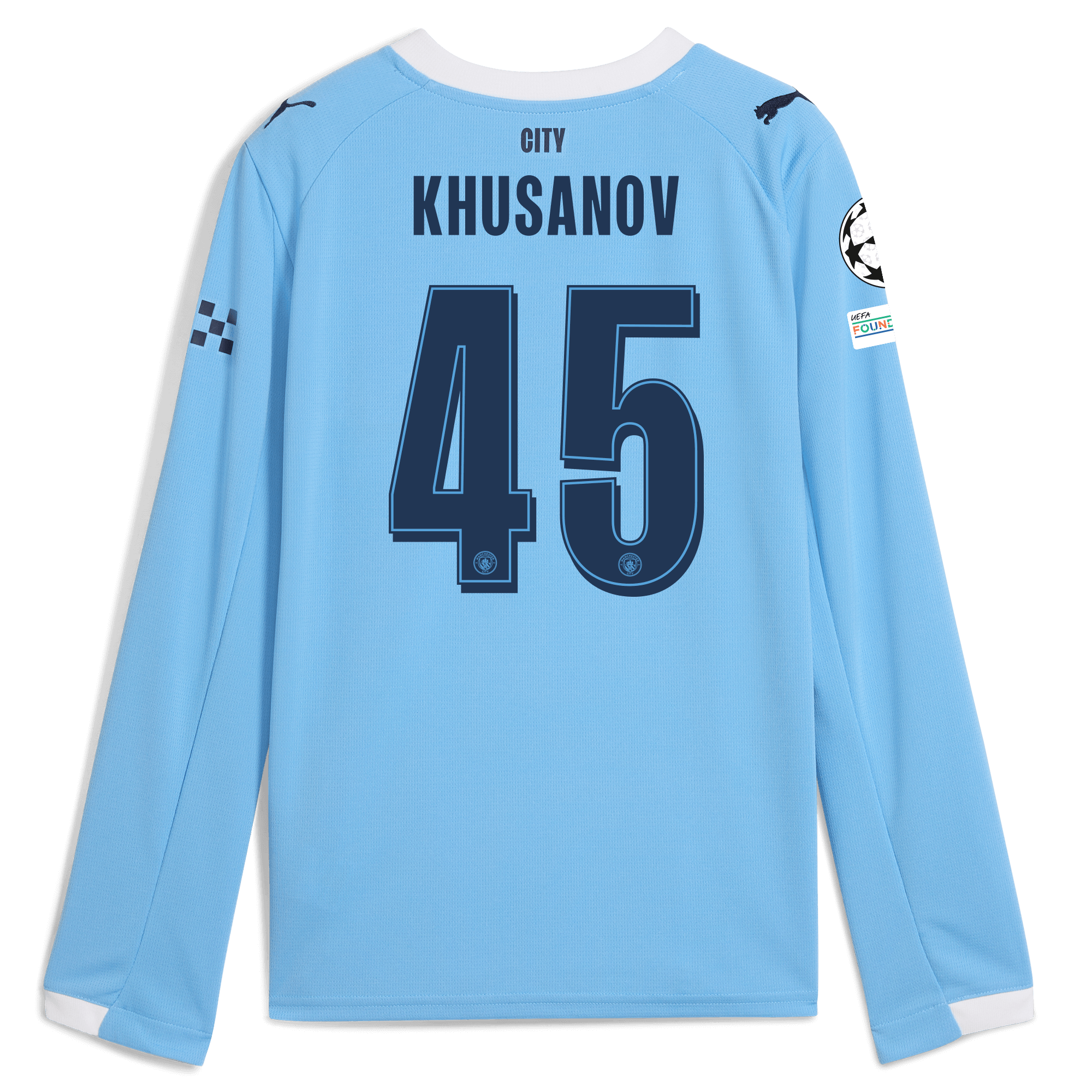Manchester City kids manchester city man city champions league home jersey 202526 long sleeve with khusanov 45 printing Collection - ManchesterCitystore.com