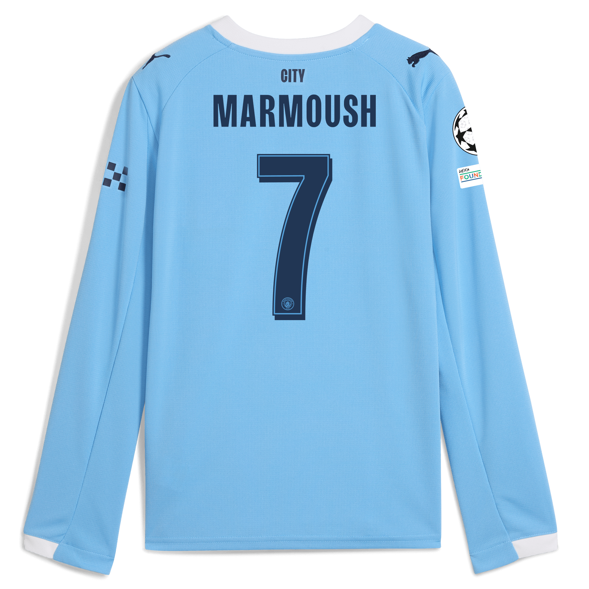 Manchester City kids manchester city man city champions league home jersey 202526 long sleeve with marmoush 7 printing Collection - ManchesterCitystore.com