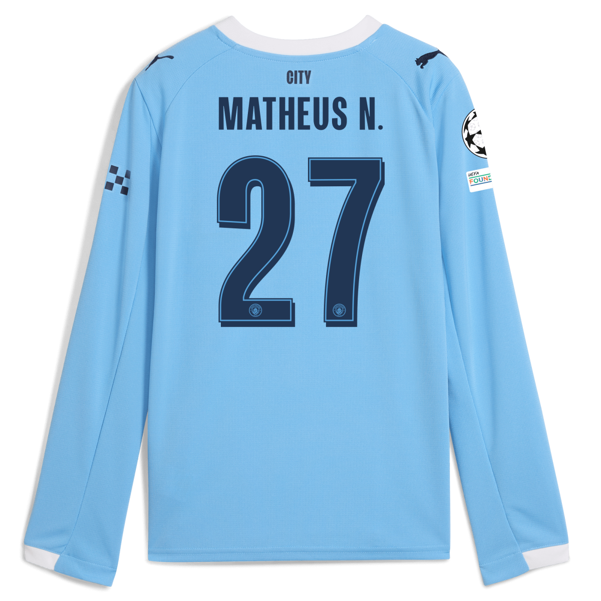 Manchester City kids manchester city man city champions league home jersey 202526 long sleeve with matheus n. 27 printing Collection - ManchesterCitystore.com
