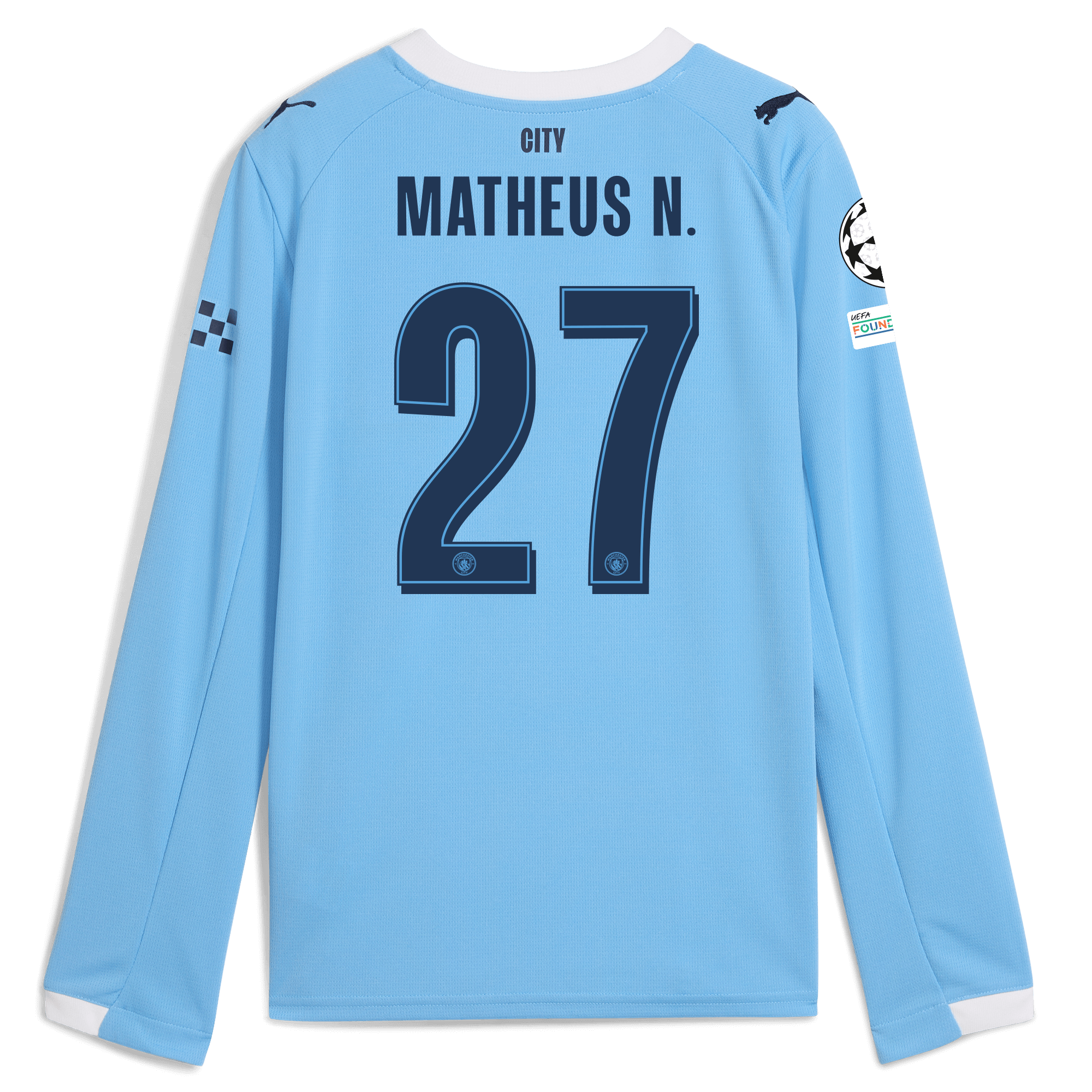 Manchester City kids manchester city man city champions league home jersey 202526 long sleeve with matheus n. 27 printing Collection - ManchesterCitystore.com