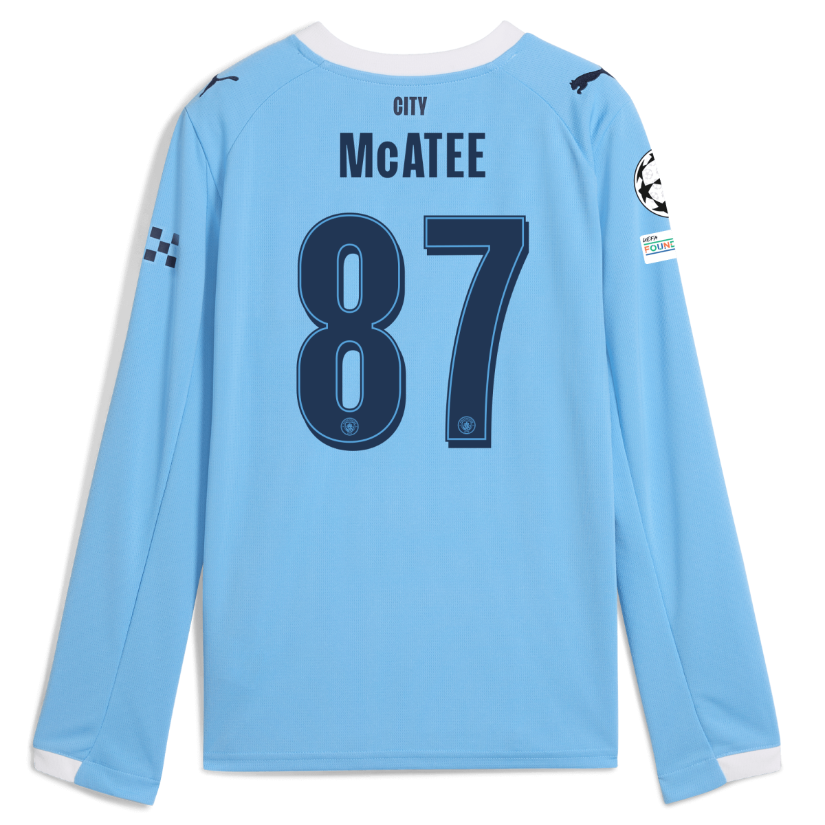 Manchester City kids manchester city man city champions league home jersey 202526 long sleeve with mcatee 87 printing Collection - ManchesterCitystore.com