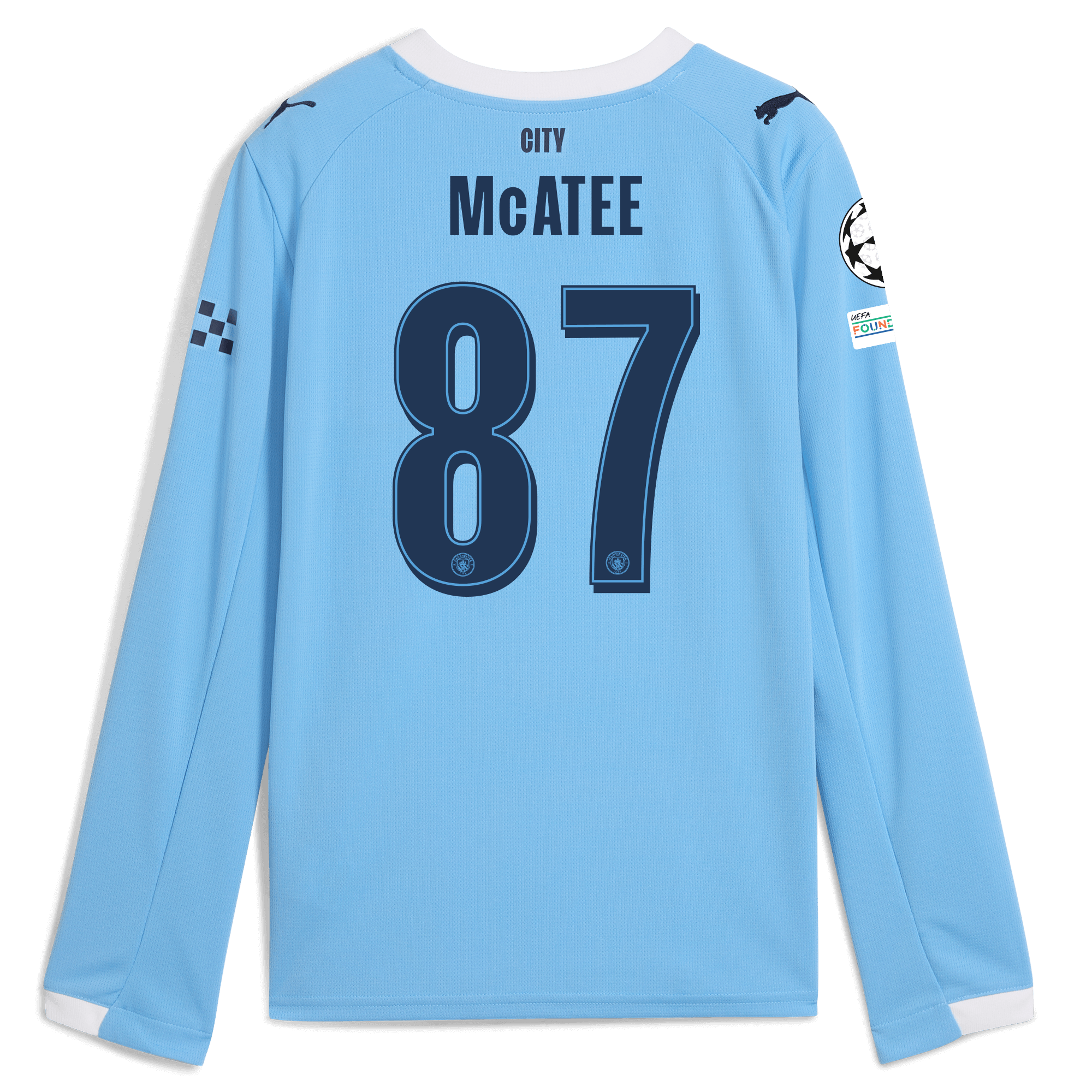 Manchester City kids manchester city man city champions league home jersey 202526 long sleeve with mcatee 87 printing Collection - ManchesterCitystore.com