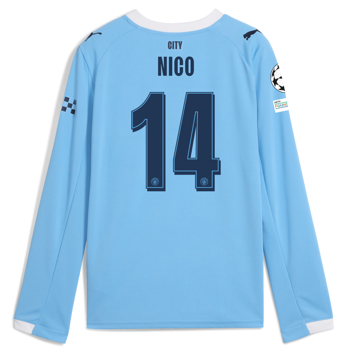 Manchester City kids manchester city man city champions league home jersey 202526 long sleeve with nico 14 printing Collection - ManchesterCitystore.com