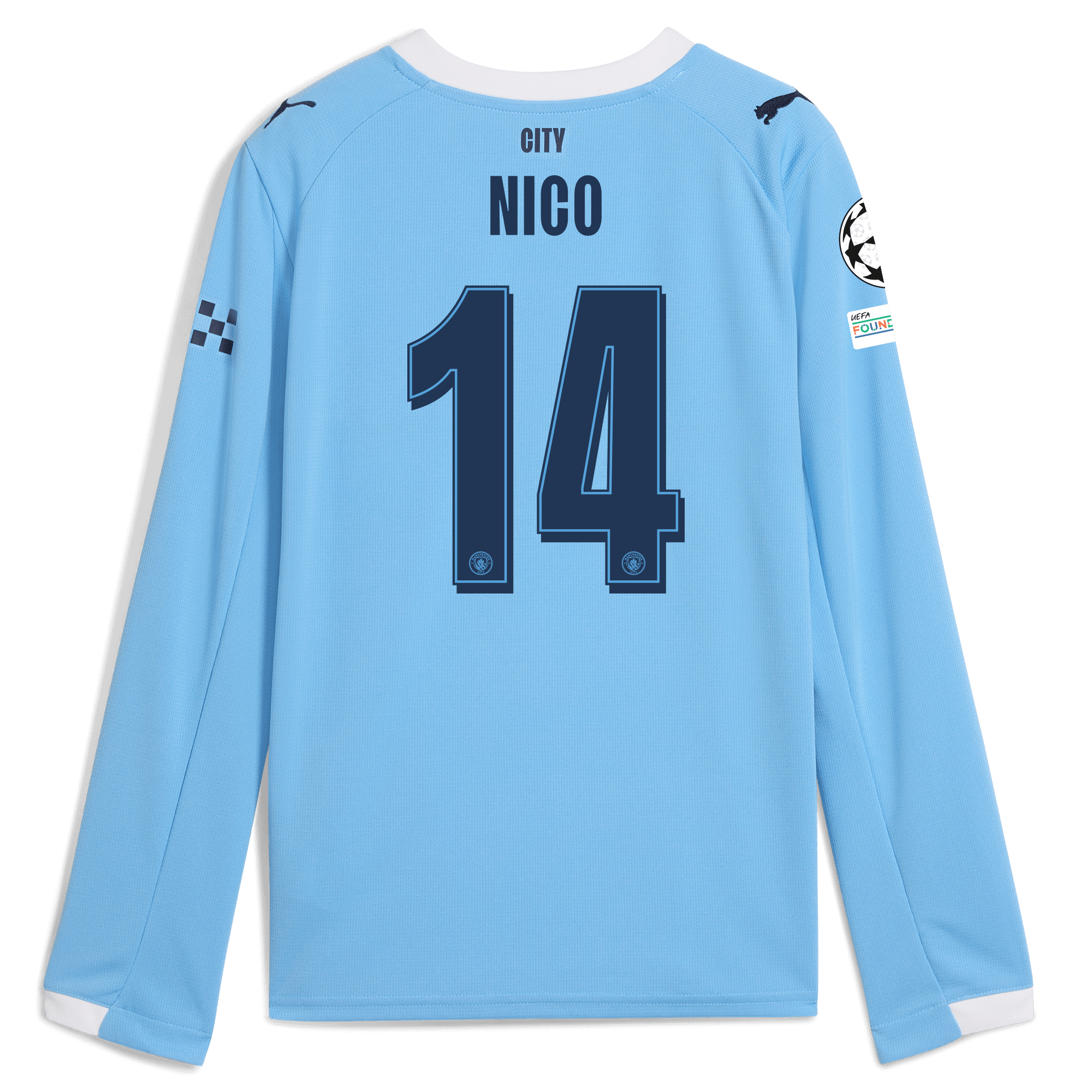 Manchester City kids manchester city man city champions league home jersey 202526 long sleeve with nico 14 printing Collection - ManchesterCitystore.com