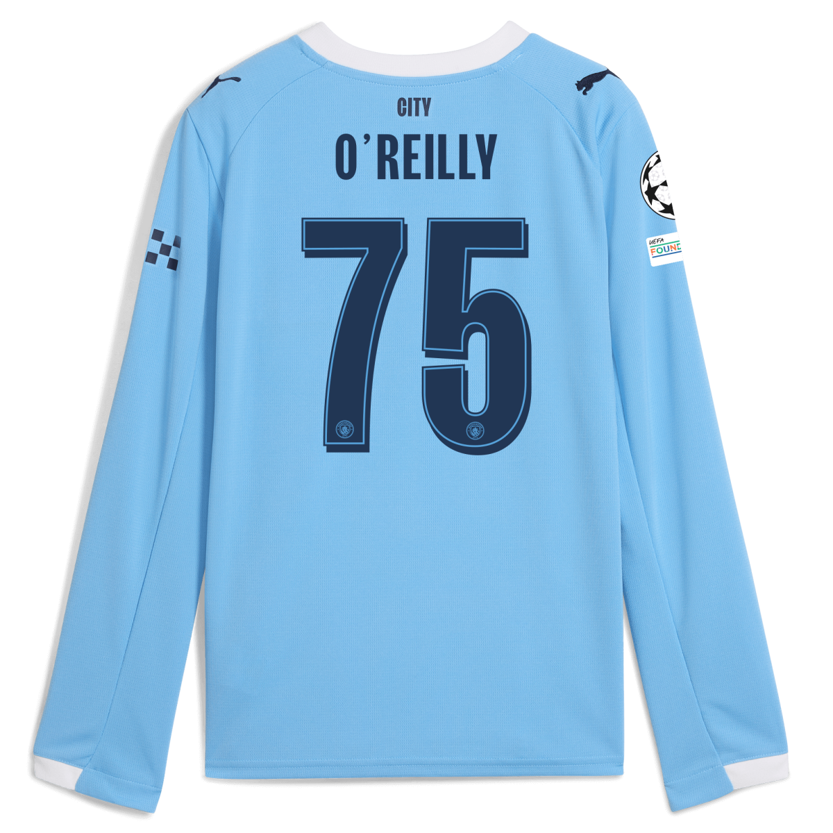 Manchester City kids manchester city man city champions league home jersey 202526 long sleeve with oreilly 75 printing Collection - ManchesterCitystore.com