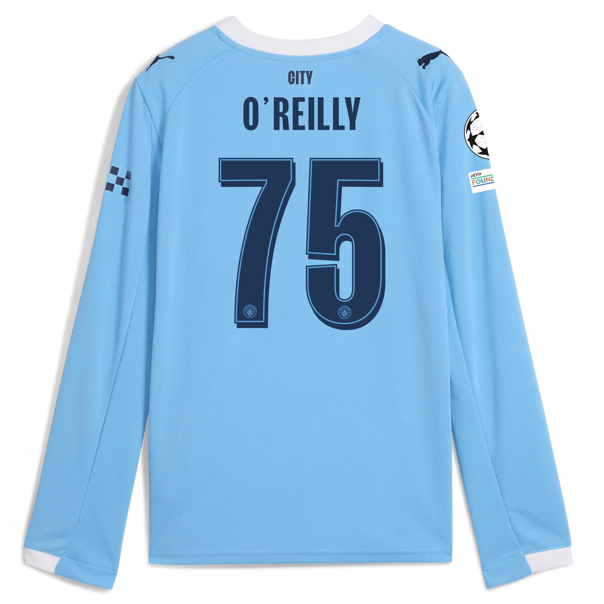 Manchester City kids manchester city man city champions league home jersey 202526 long sleeve with oreilly 75 printing Collection - ManchesterCitystore.com
