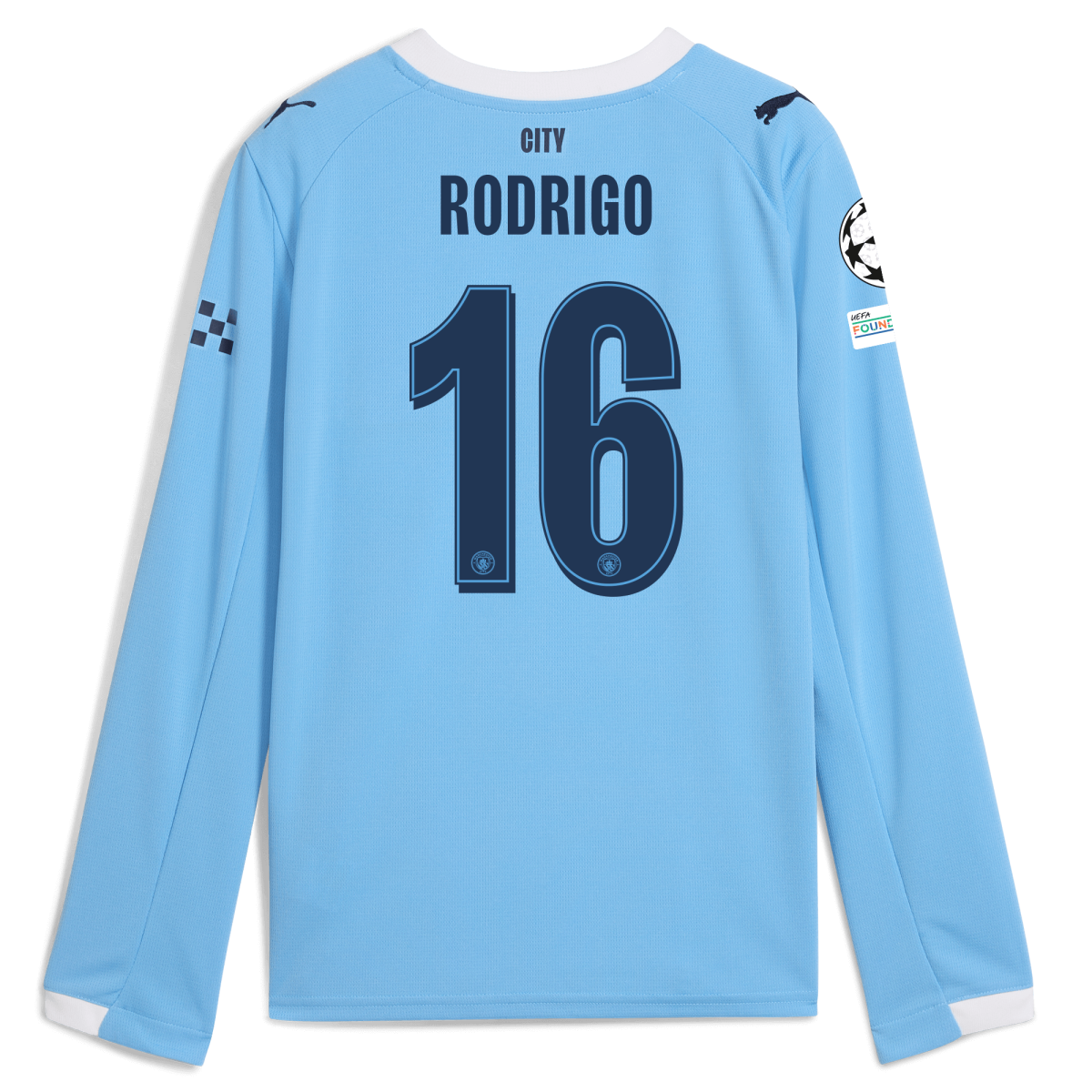 Manchester City kids manchester city man city champions league home jersey 202526 long sleeve with rodrigo 16 printing Collection - ManchesterCitystore.com