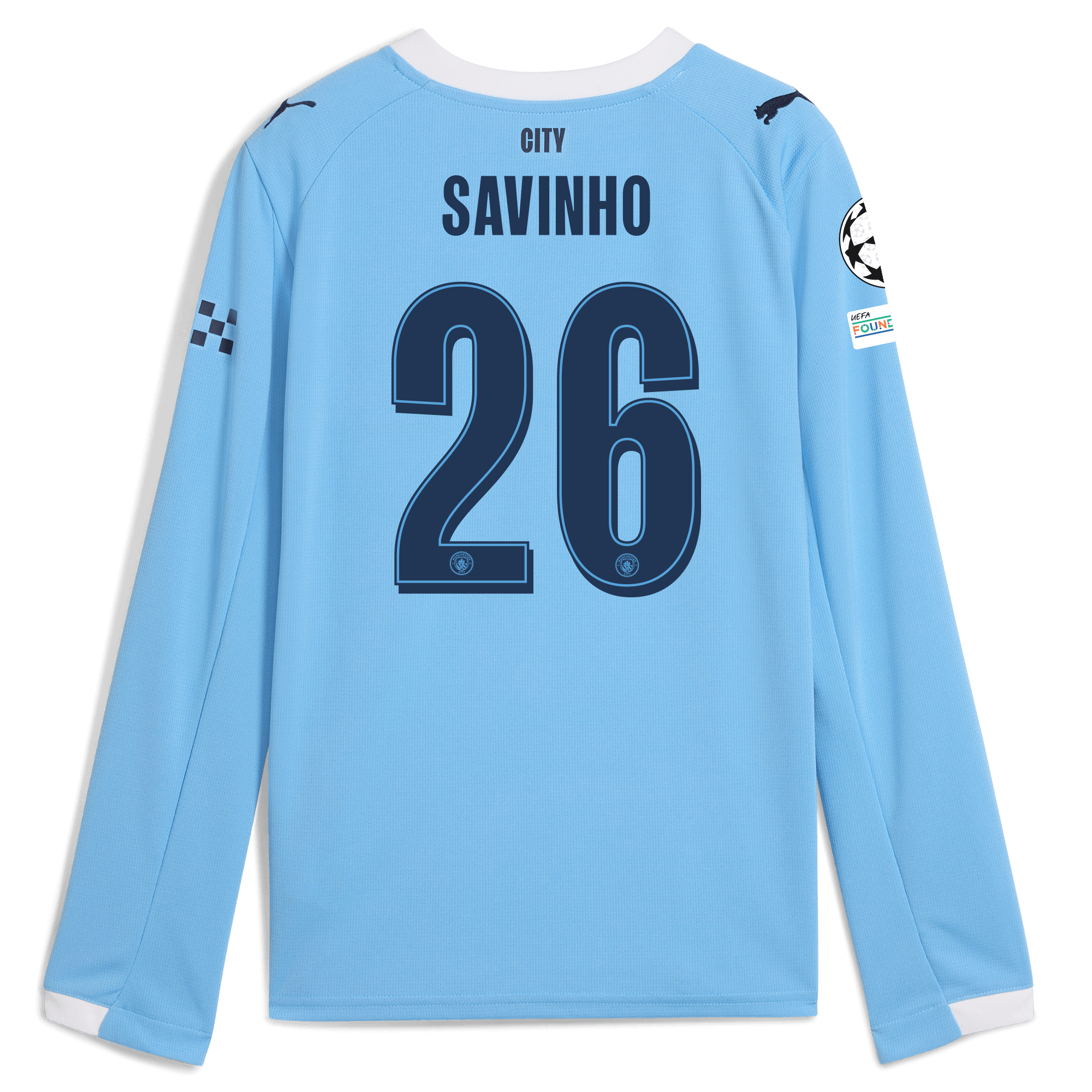 Manchester City kids manchester city man city champions league home jersey 202526 long sleeve with savinho 26 printing Collection - ManchesterCitystore.com