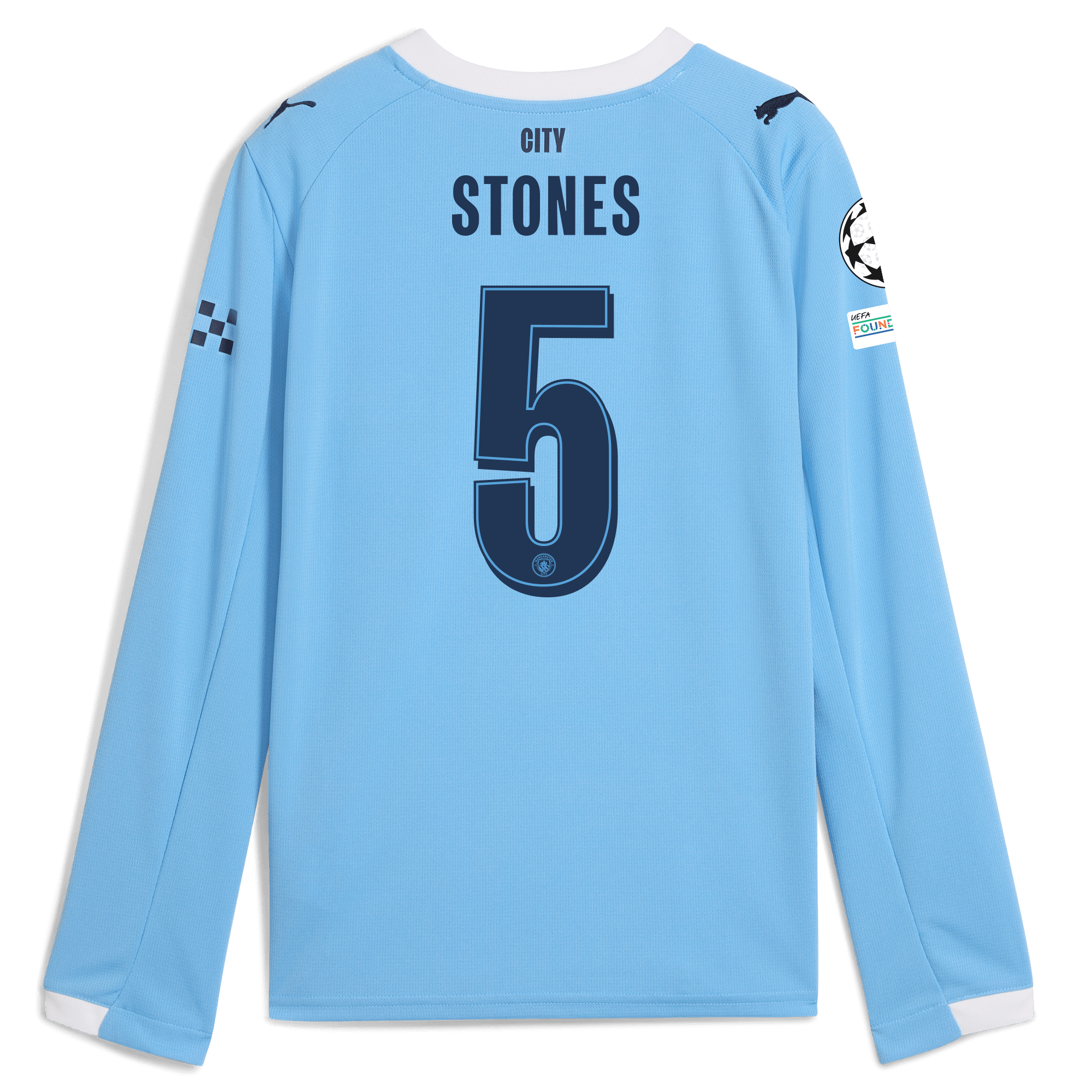 Manchester City kids manchester city man city champions league home jersey 202526 long sleeve with stones 5 printing Collection - ManchesterCitystore.com