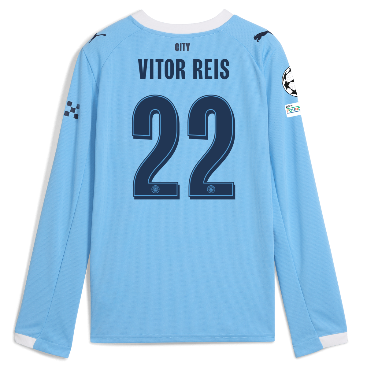 Manchester City kids manchester city man city champions league home jersey 202526 long sleeve with vitor reis 22 printing Collection - ManchesterCitystore.com