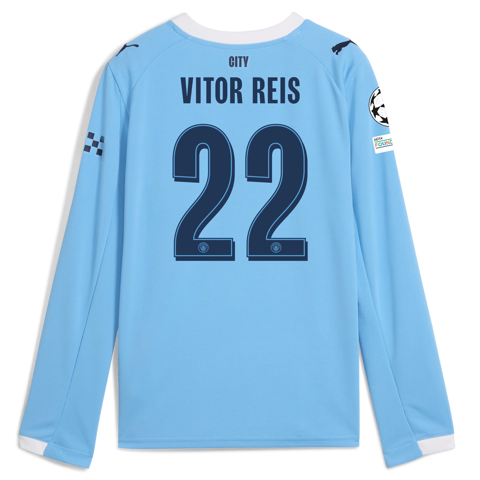 Manchester City kids manchester city man city champions league home jersey 202526 long sleeve with vitor reis 22 printing Collection - ManchesterCitystore.com