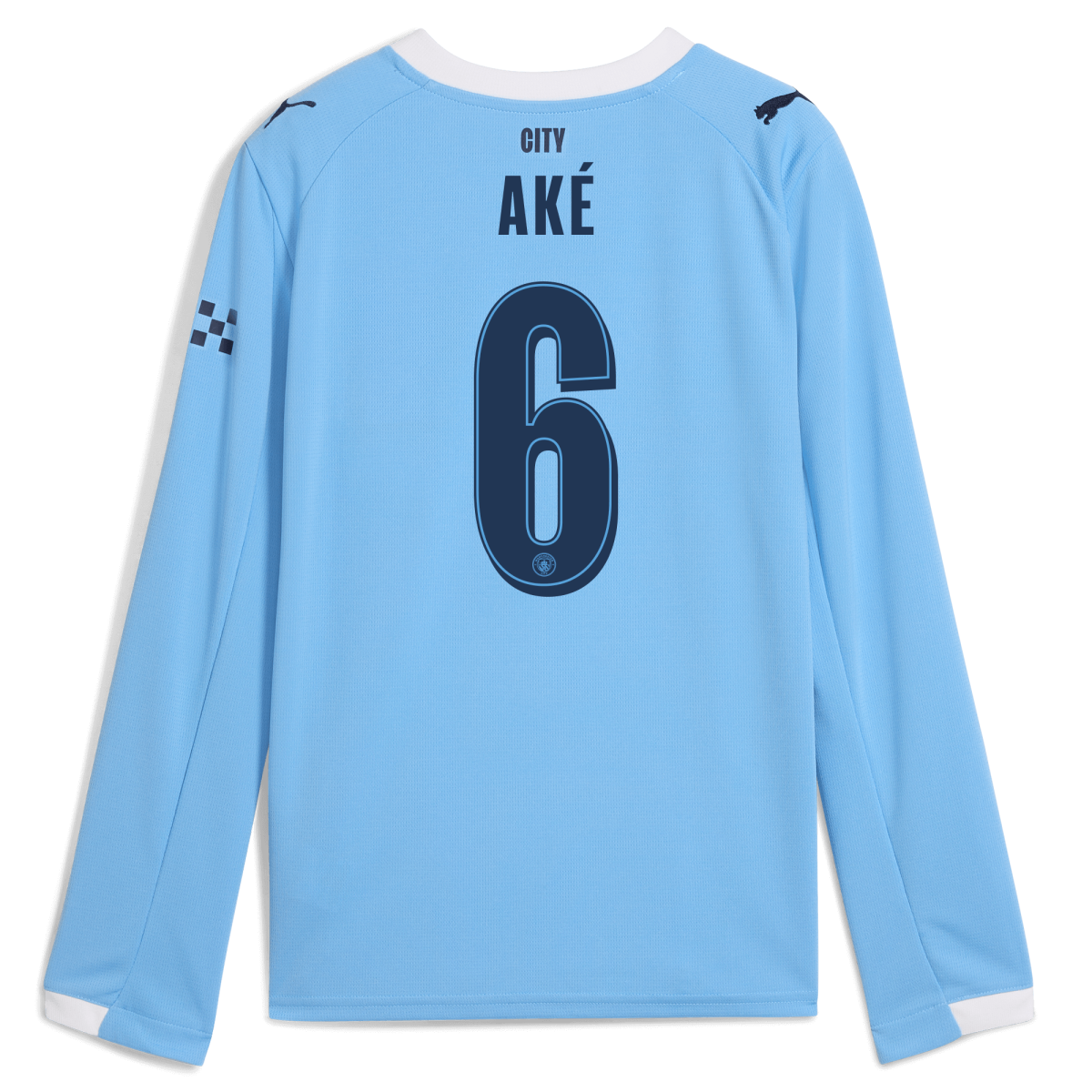 Manchester City kids manchester city man city home jersey 202526 long sleeve with ake 6 printing Collection - ManchesterCitystore.com