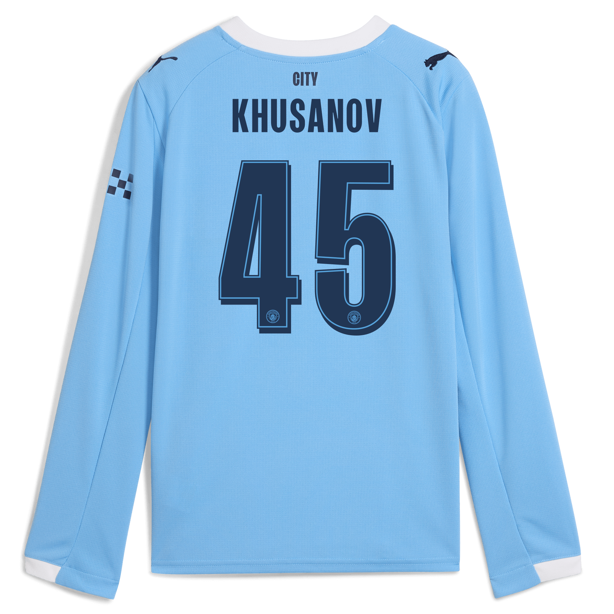 Manchester City kids manchester city man city home jersey 202526 long sleeve with khusanov 45 printing Collection - ManchesterCitystore.com