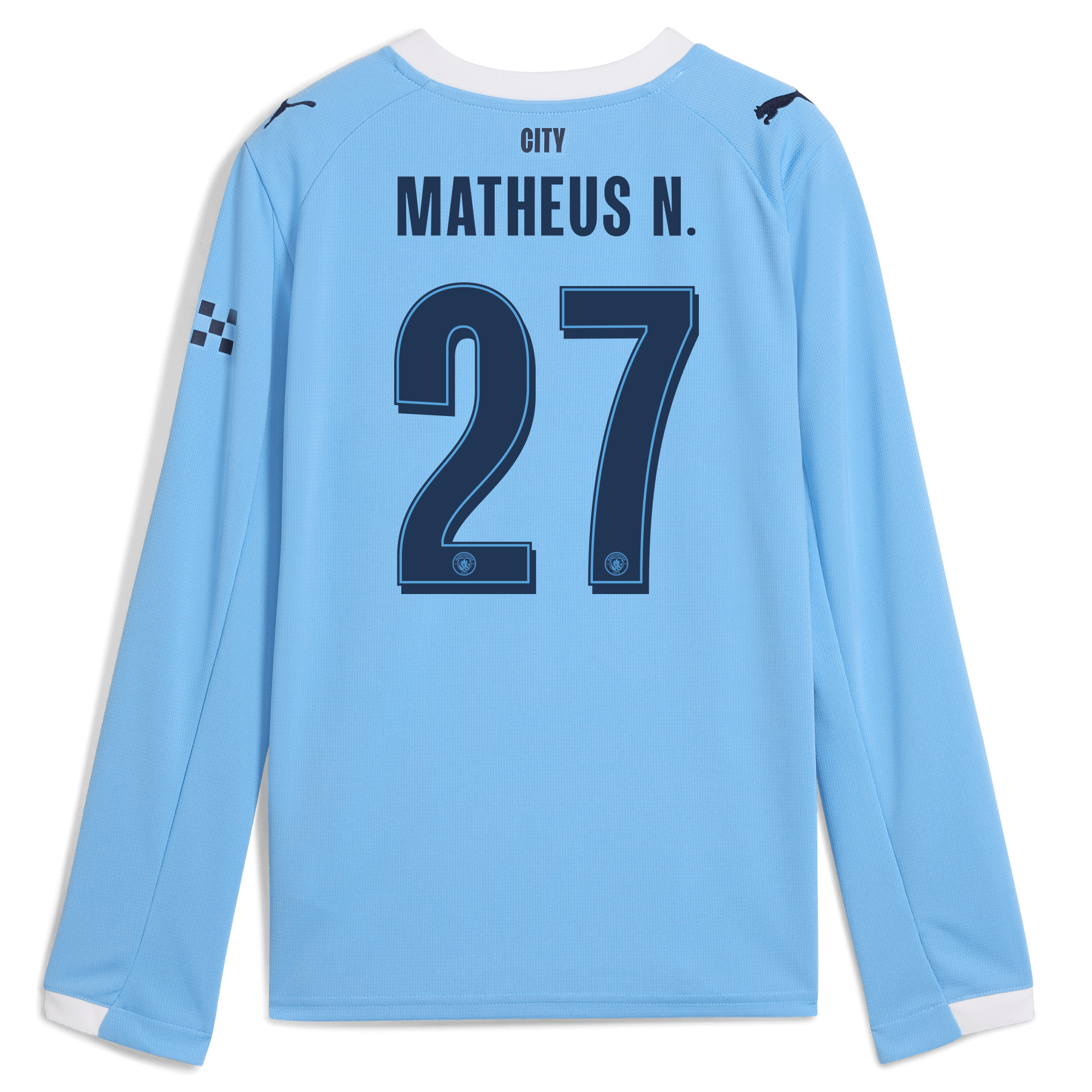 Manchester City kids manchester city man city home jersey 202526 long sleeve with matheus n. 27 printing Collection - ManchesterCitystore.com
