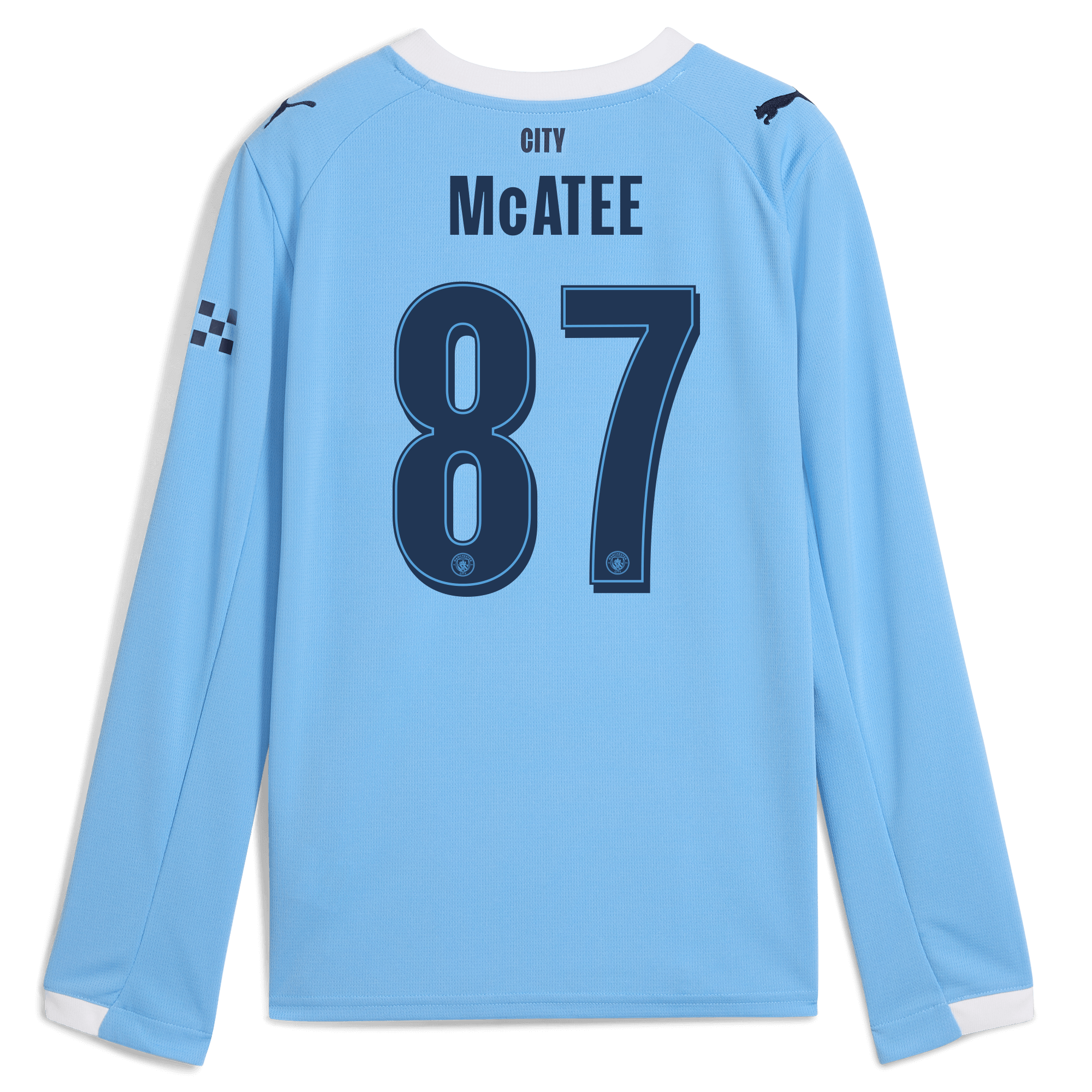 Manchester City kids manchester city man city home jersey 202526 long sleeve with mcatee 87 printing Collection - ManchesterCitystore.com