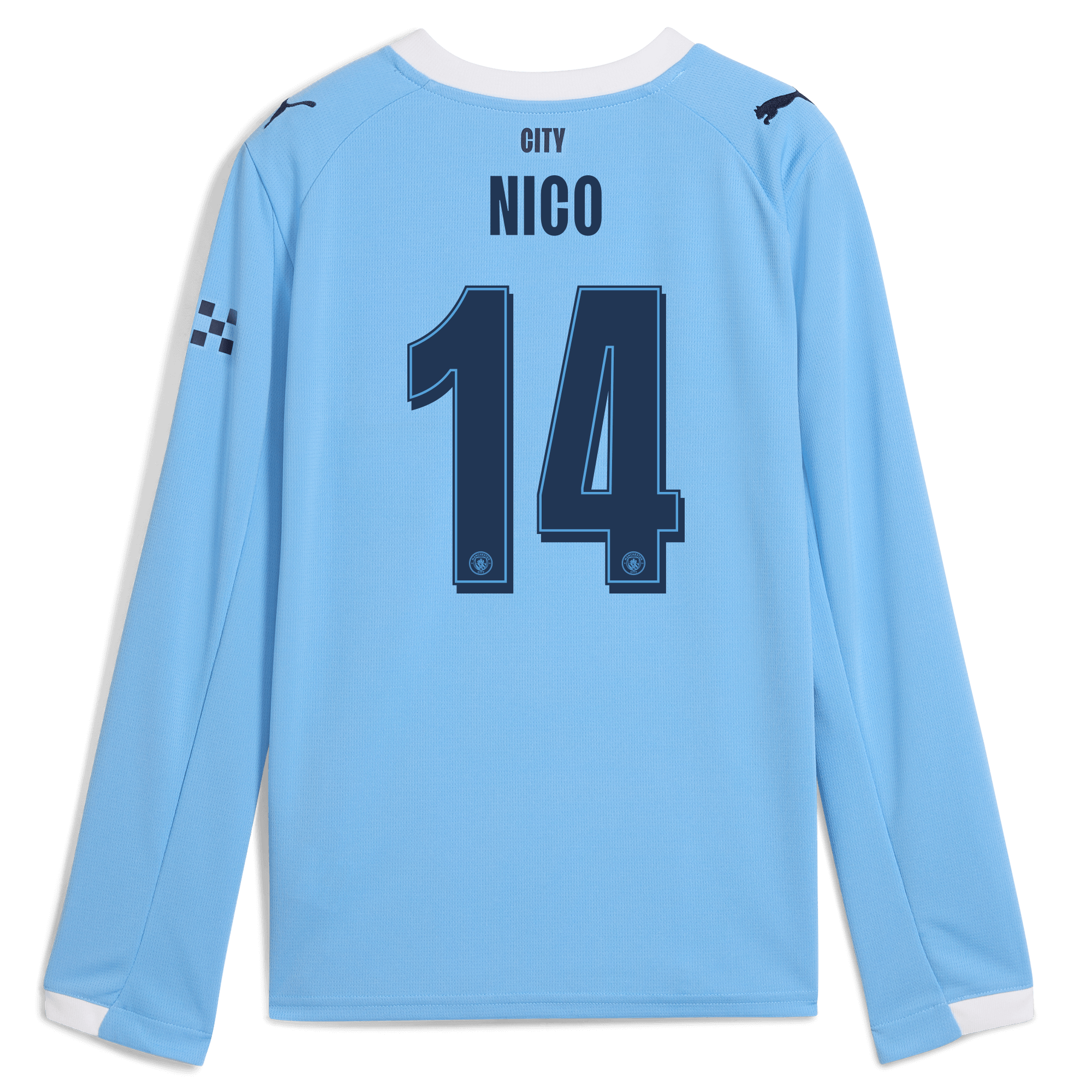 Manchester City kids manchester city man city home jersey 202526 long sleeve with nico 14 printing Collection - ManchesterCitystore.com