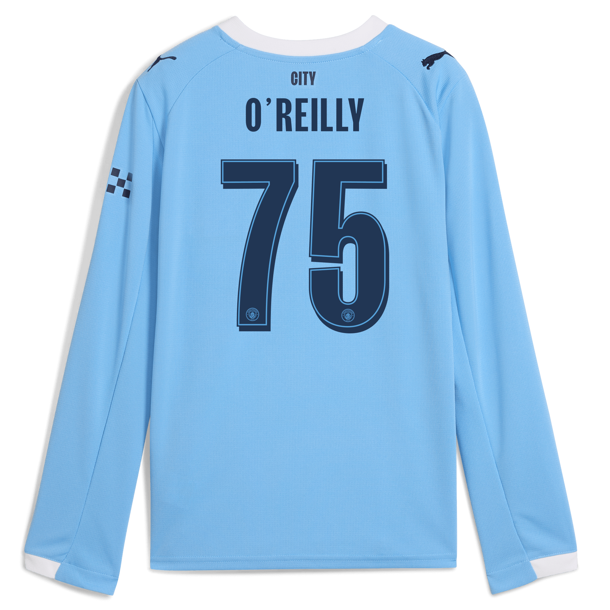 Manchester City kids manchester city man city home jersey 202526 long sleeve with oreilly 75 printing Collection - ManchesterCitystore.com