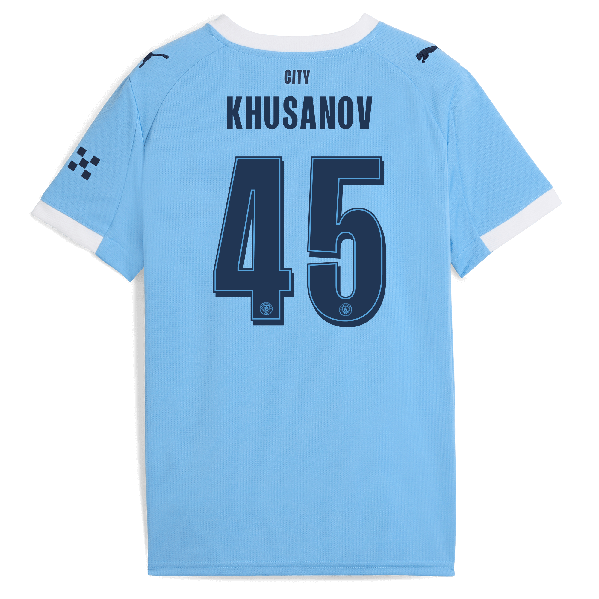 Manchester City kids manchester city man city home jersey 202526 with khusanov 45 printing Collection - ManchesterCitystore.com