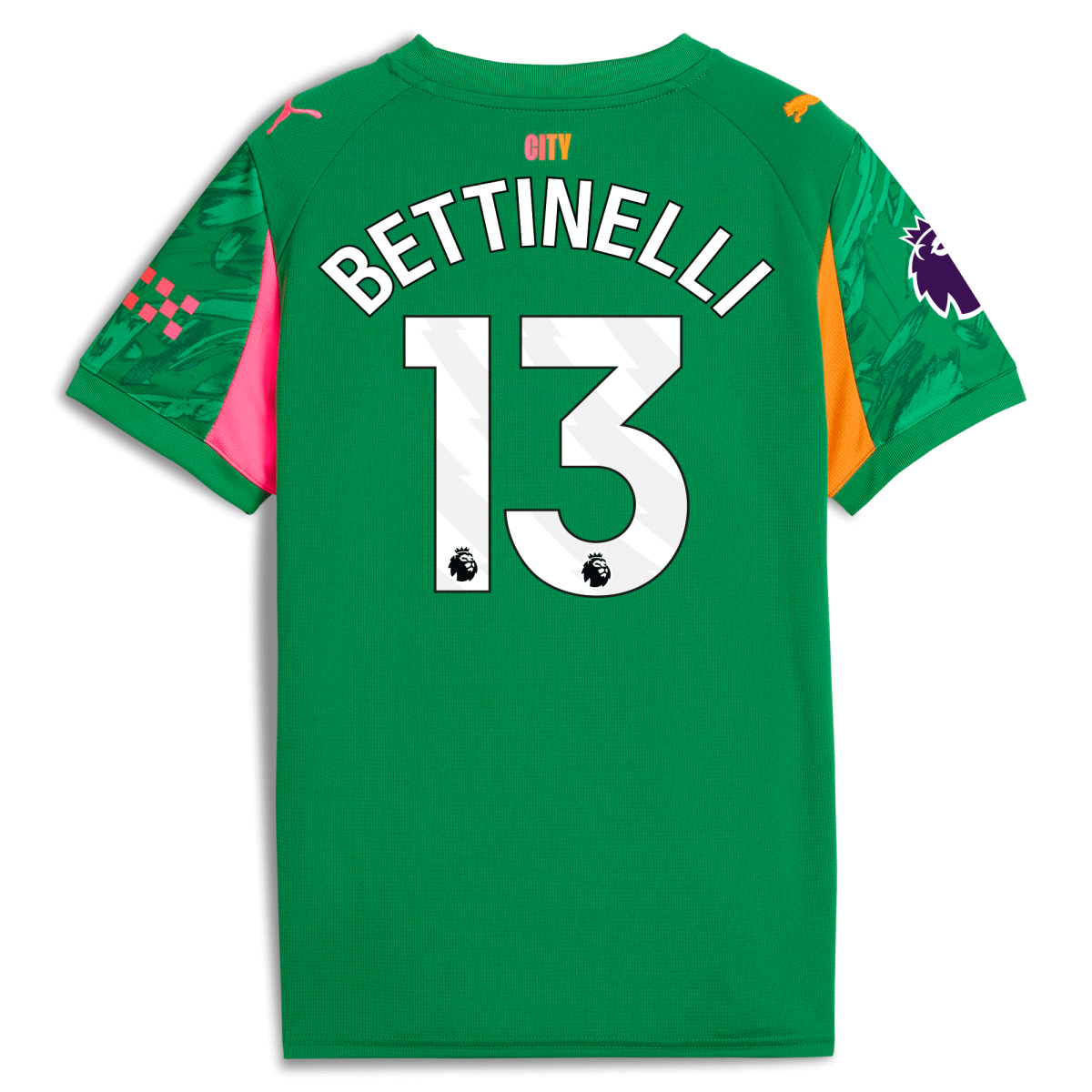 Manchester City kids manchester city premier league goalkeeper jersey green 202526 with bettinelli 13 printing Collection - ManchesterCitystore.com