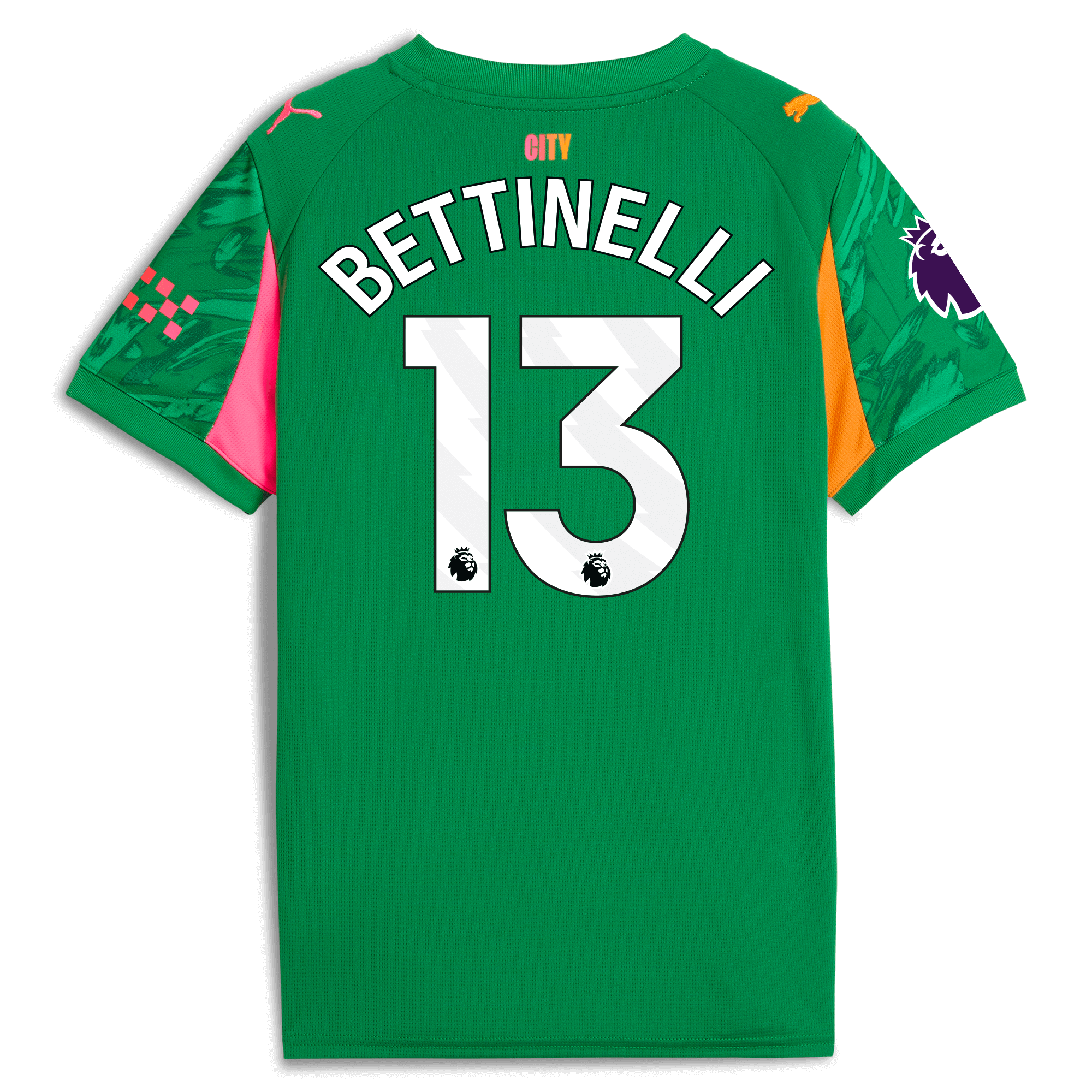 Manchester City kids manchester city premier league goalkeeper jersey green 202526 with bettinelli 13 printing Collection - ManchesterCitystore.com