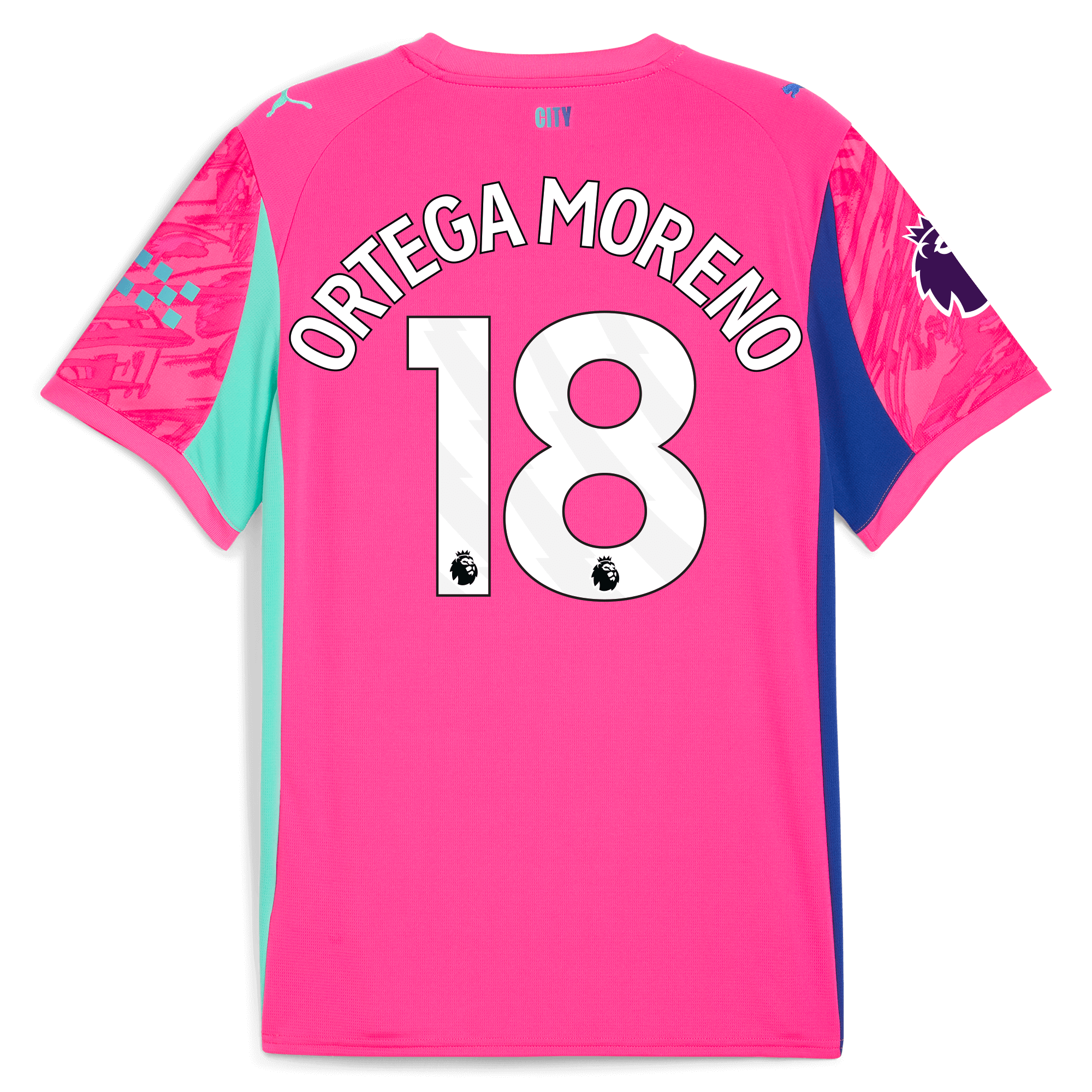 Manchester City kids manchester city premier league goalkeeper jersey pink 202526 with ortega moreno 18 printing Collection - ManchesterCitystore.com
