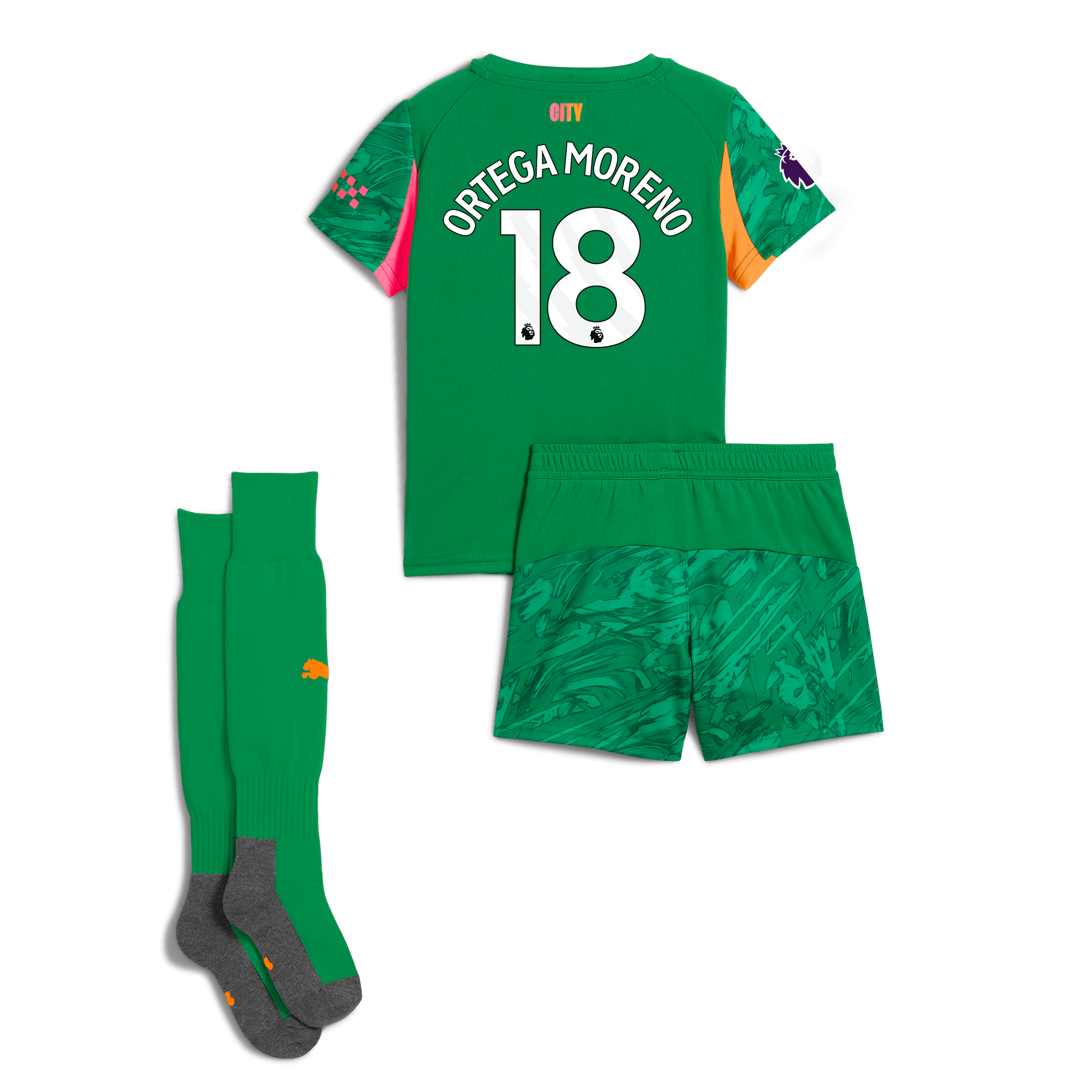 Manchester City kids manchester city premier league goalkeeper mini kit green 202526 with ortega moreno 18 printing Collection - ManchesterCitystore.com