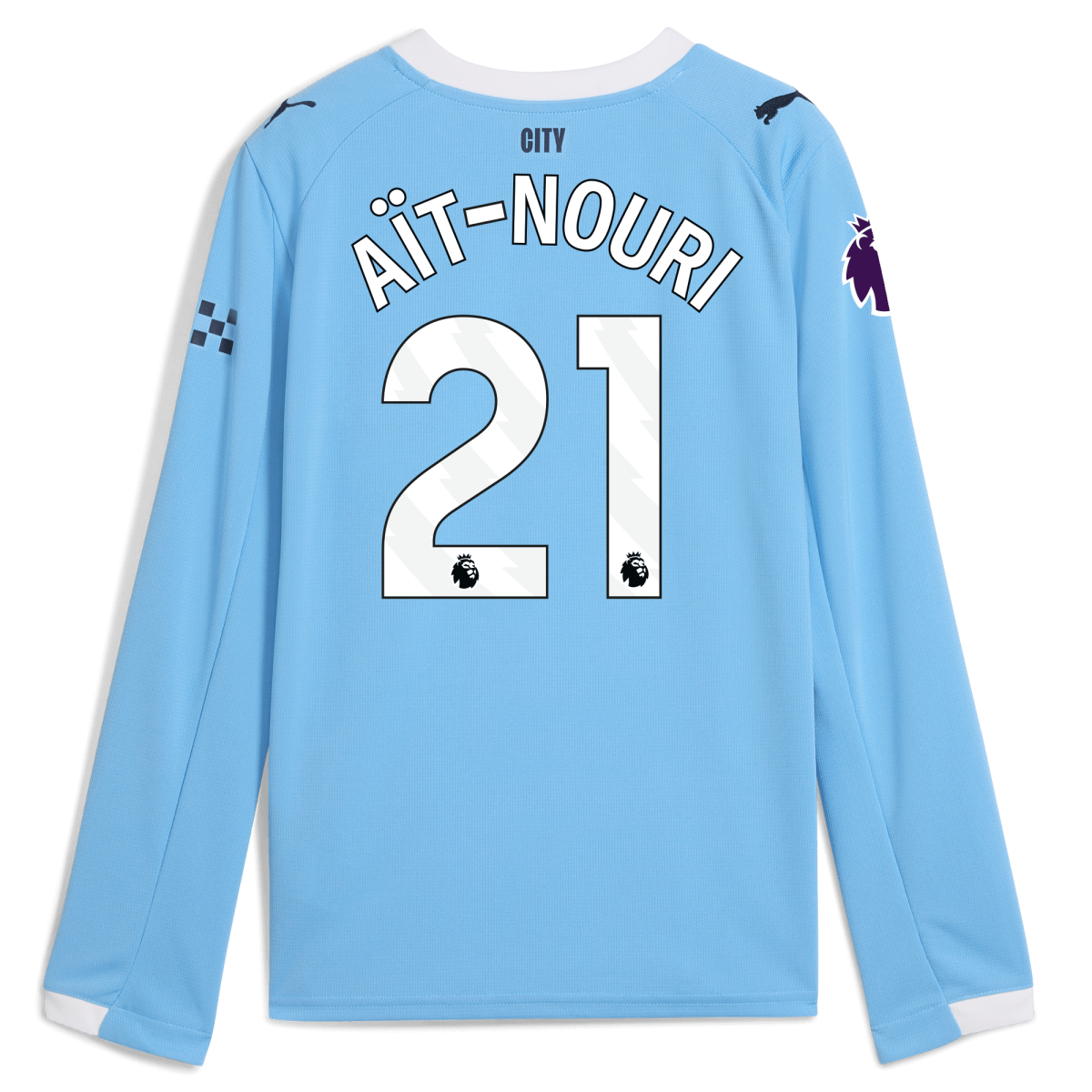 Manchester City kids manchester city premier league home jersey 202526 long sleeve with ait-nouri 21 printing Collection - ManchesterCitystore.com