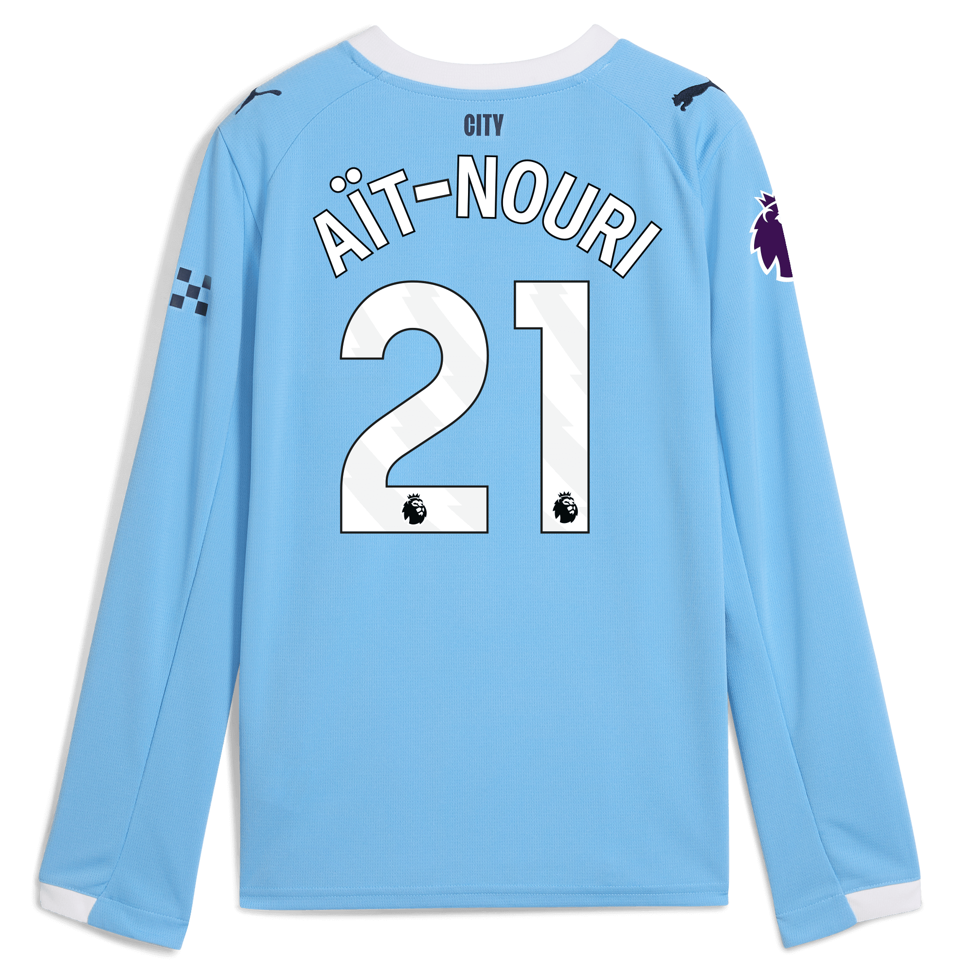 Manchester City kids manchester city premier league home jersey 202526 long sleeve with ait-nouri 21 printing Collection - ManchesterCitystore.com
