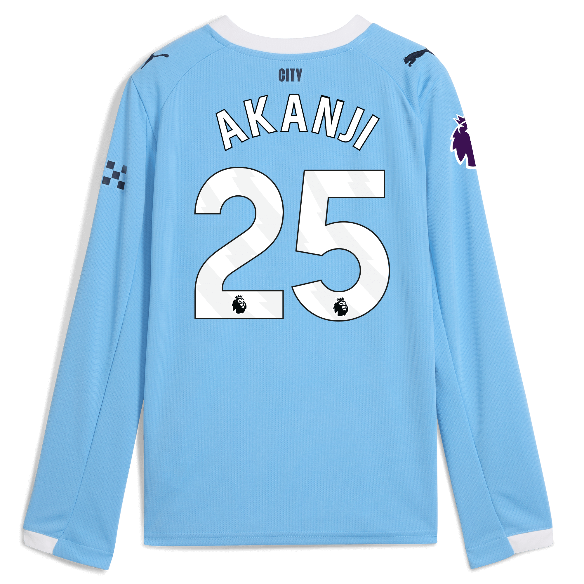 Manchester City kids manchester city premier league home jersey 202526 long sleeve with akanji 25 printing Collection - ManchesterCitystore.com