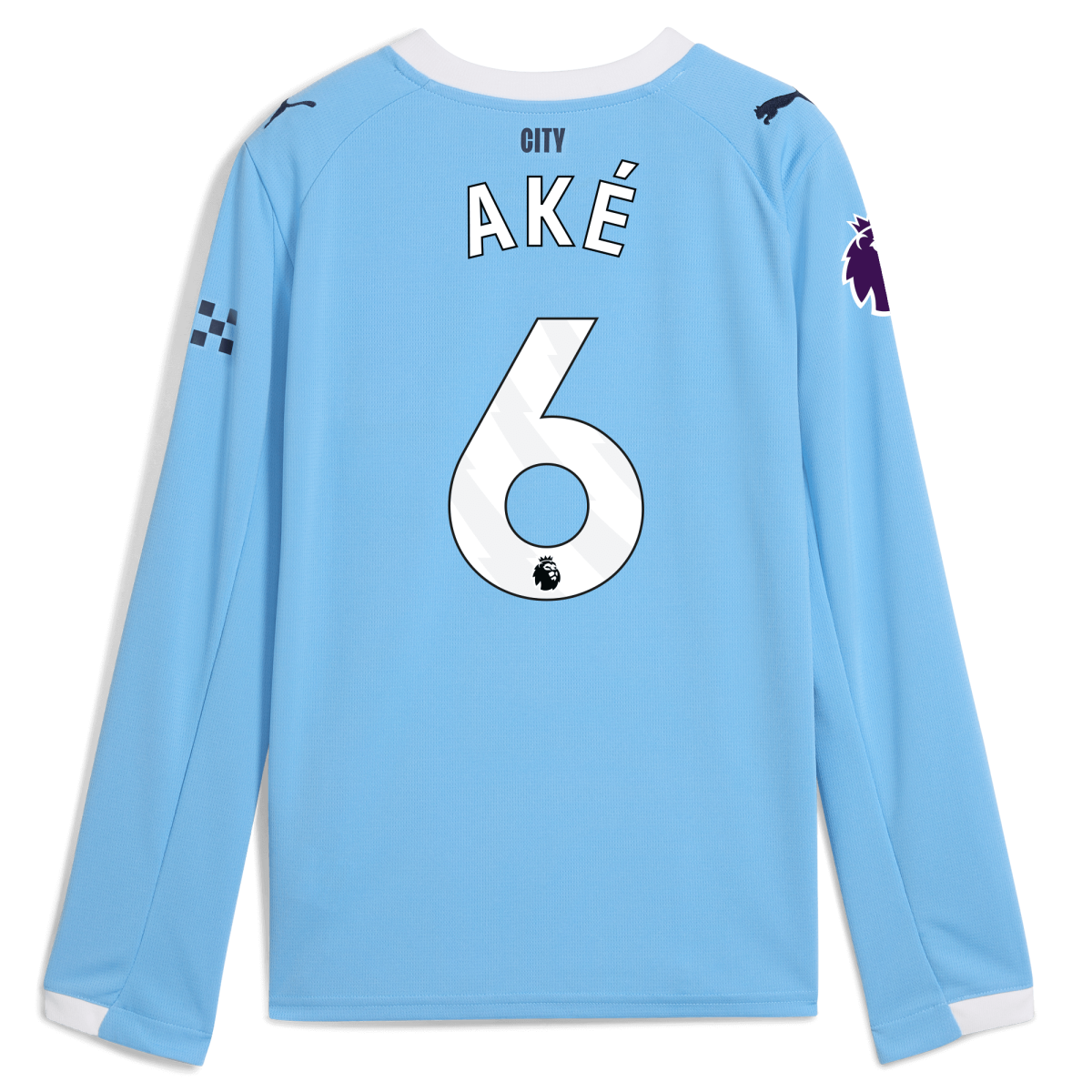 Manchester City kids manchester city premier league home jersey 202526 long sleeve with ake 6 printing Collection - ManchesterCitystore.com