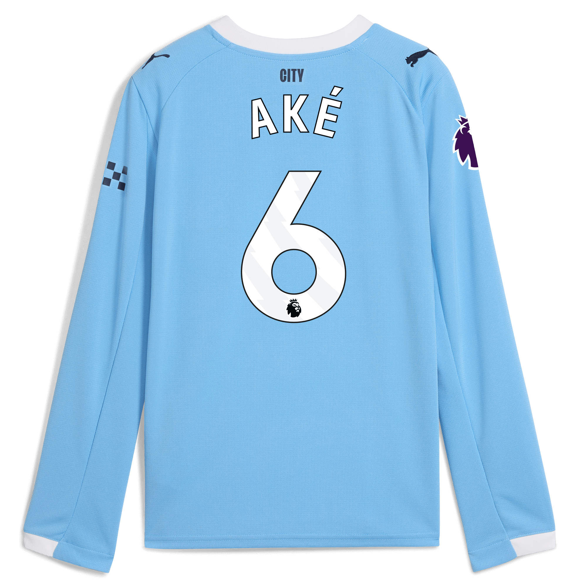Manchester City kids manchester city premier league home jersey 202526 long sleeve with ake 6 printing Collection - ManchesterCitystore.com