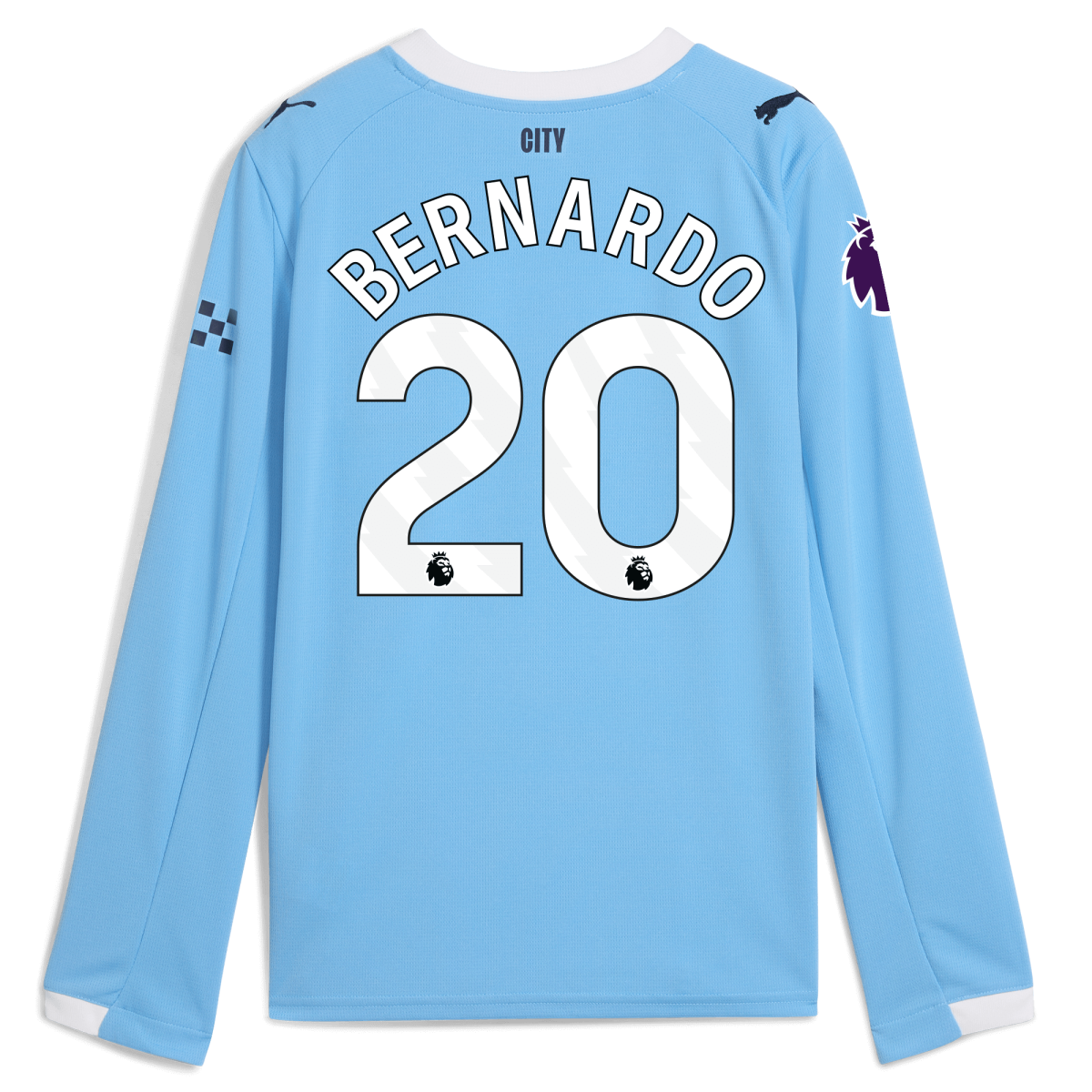 Manchester City kids manchester city premier league home jersey 202526 long sleeve with bernardo 20 printing Collection - ManchesterCitystore.com