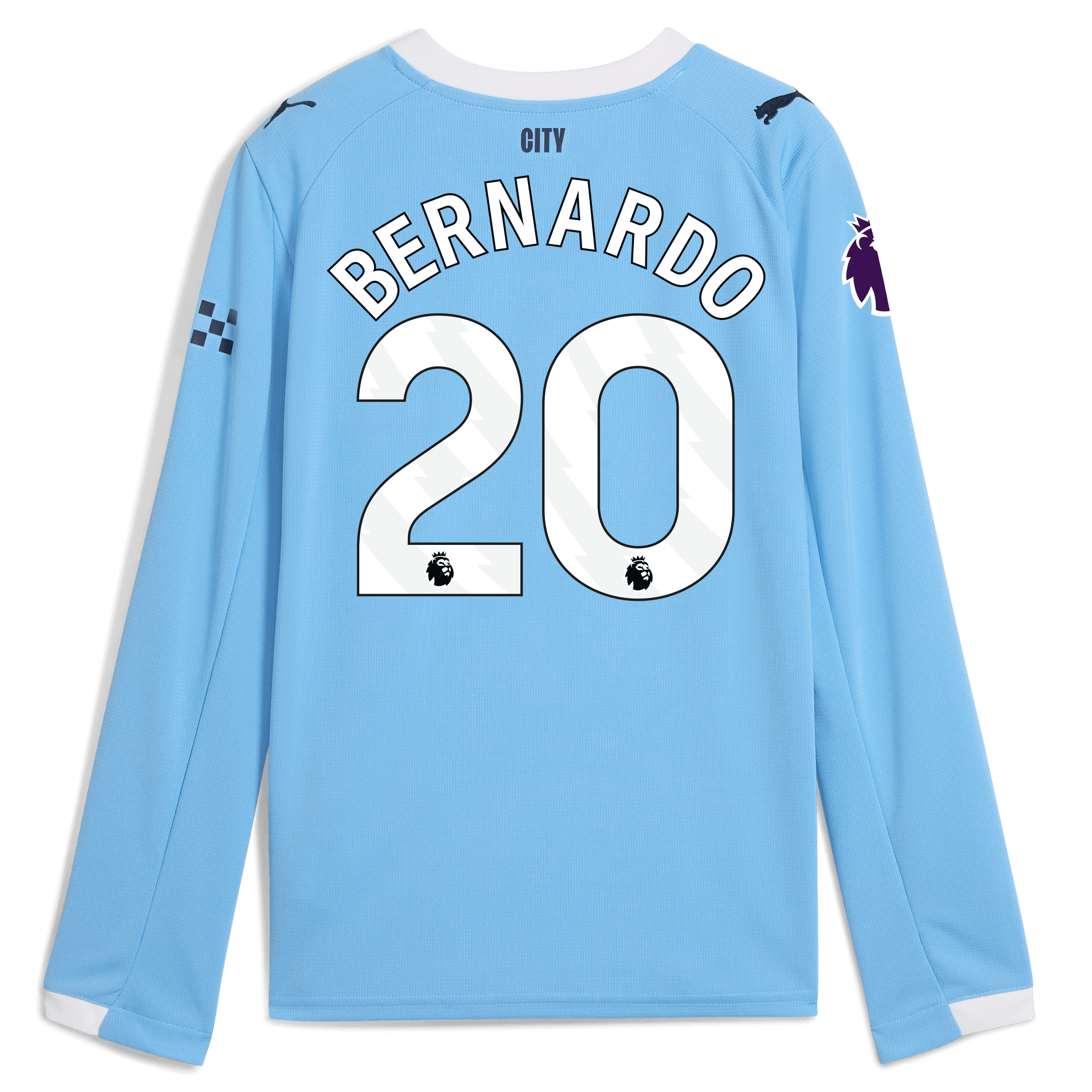 Manchester City kids manchester city premier league home jersey 202526 long sleeve with bernardo 20 printing Collection - ManchesterCitystore.com