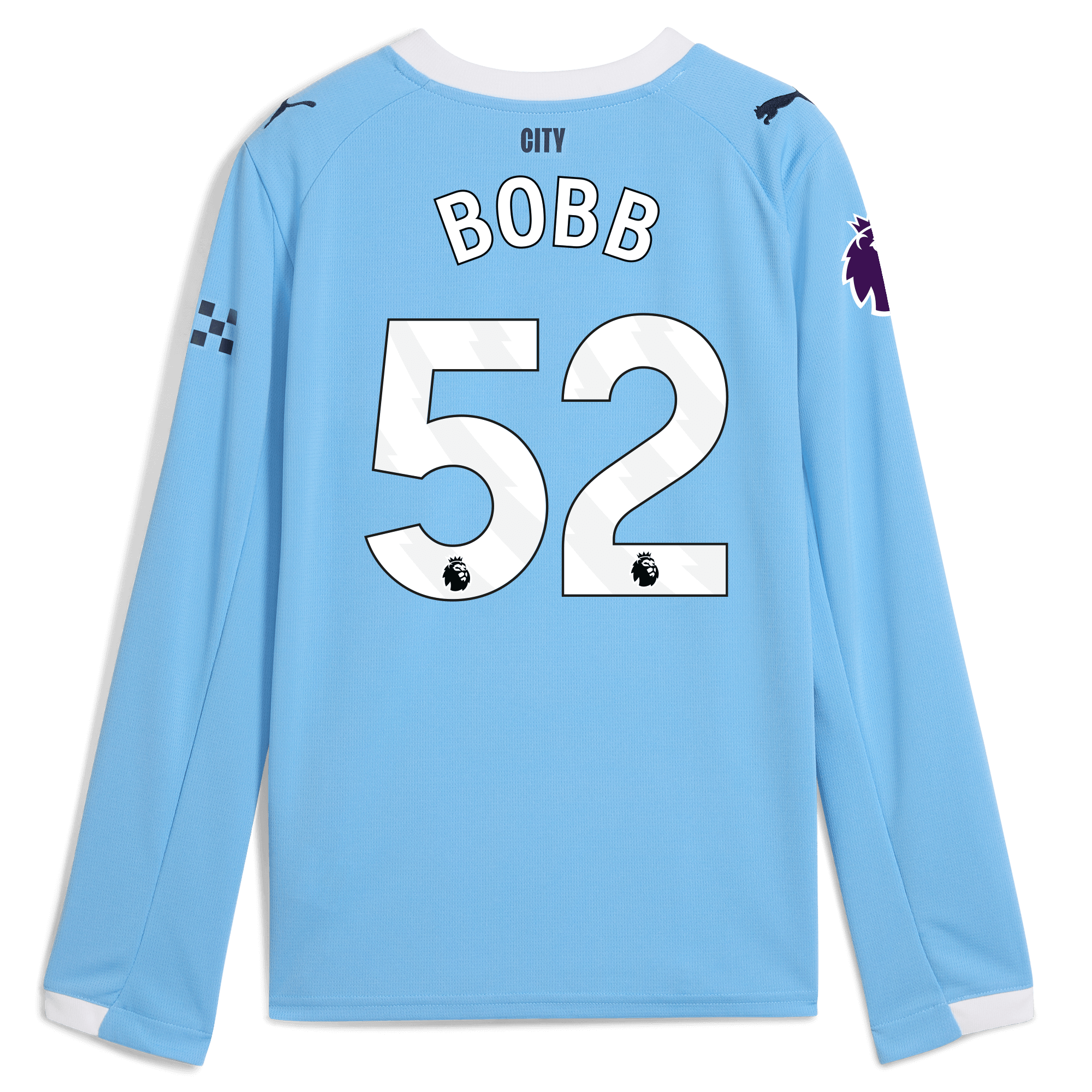 Manchester City kids manchester city premier league home jersey 202526 long sleeve with bobb 52 printing Collection - ManchesterCitystore.com