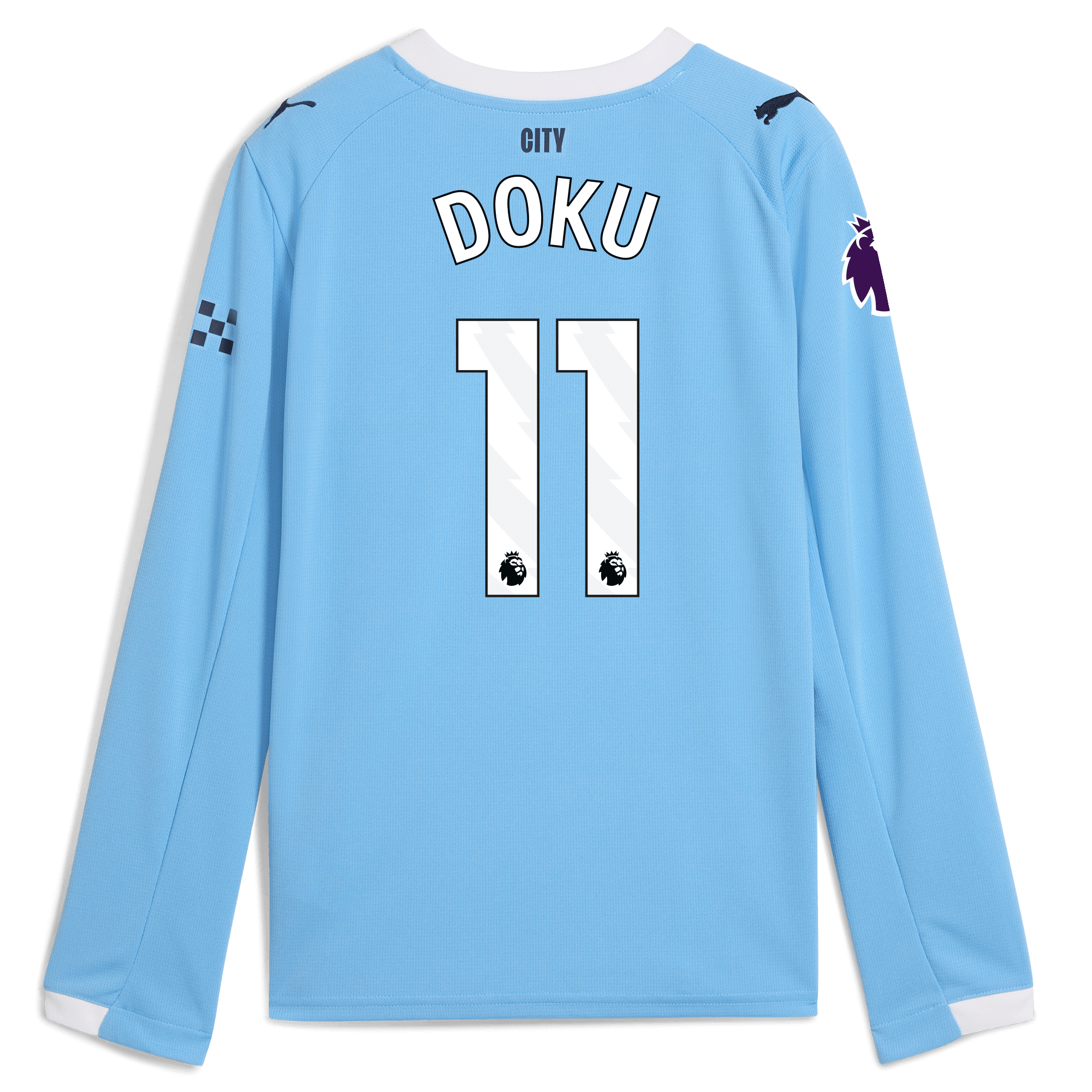 Manchester City kids manchester city premier league home jersey 202526 long sleeve with doku 11 printing Collection - ManchesterCitystore.com
