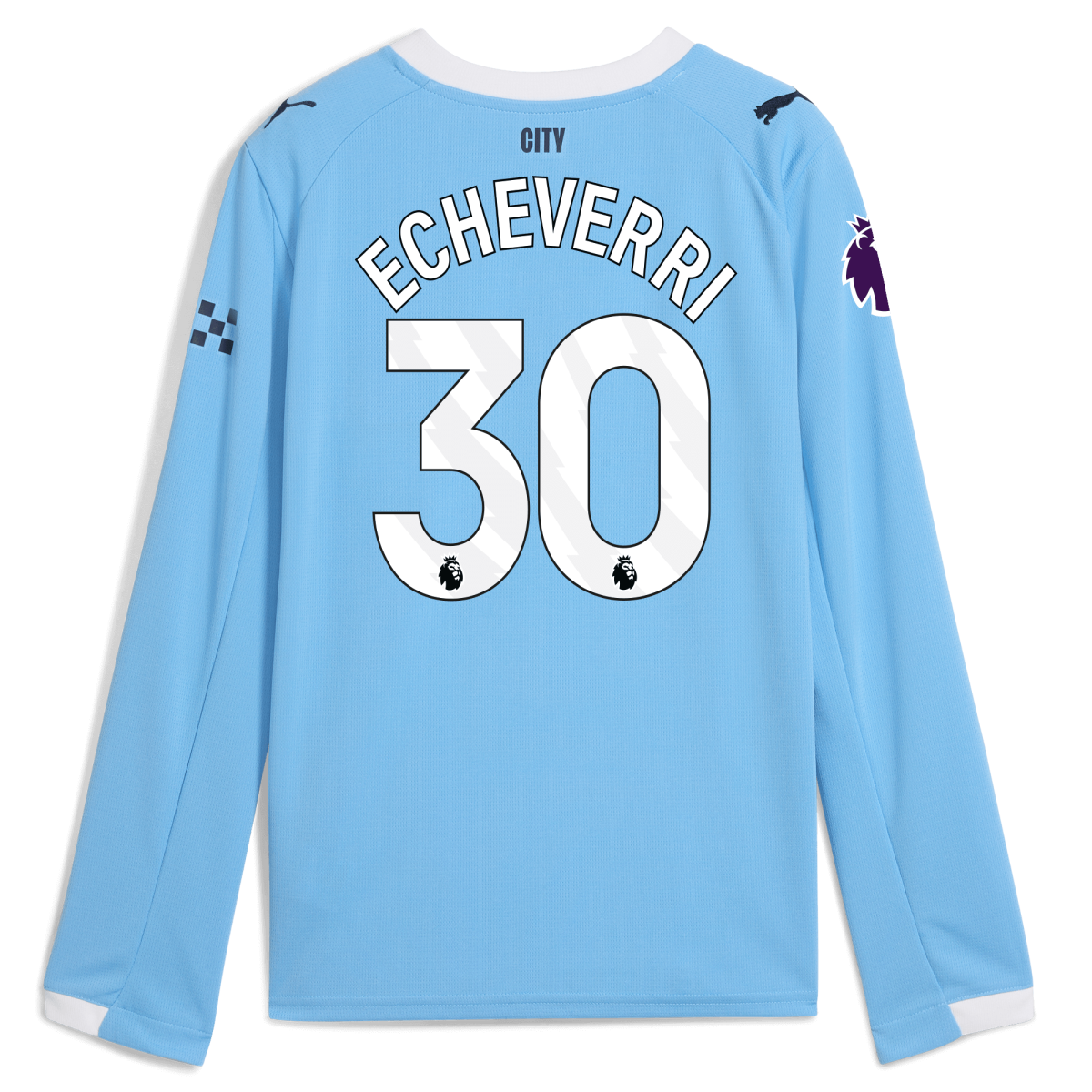 Manchester City kids manchester city premier league home jersey 202526 long sleeve with echeverri 30 printing Collection - ManchesterCitystore.com