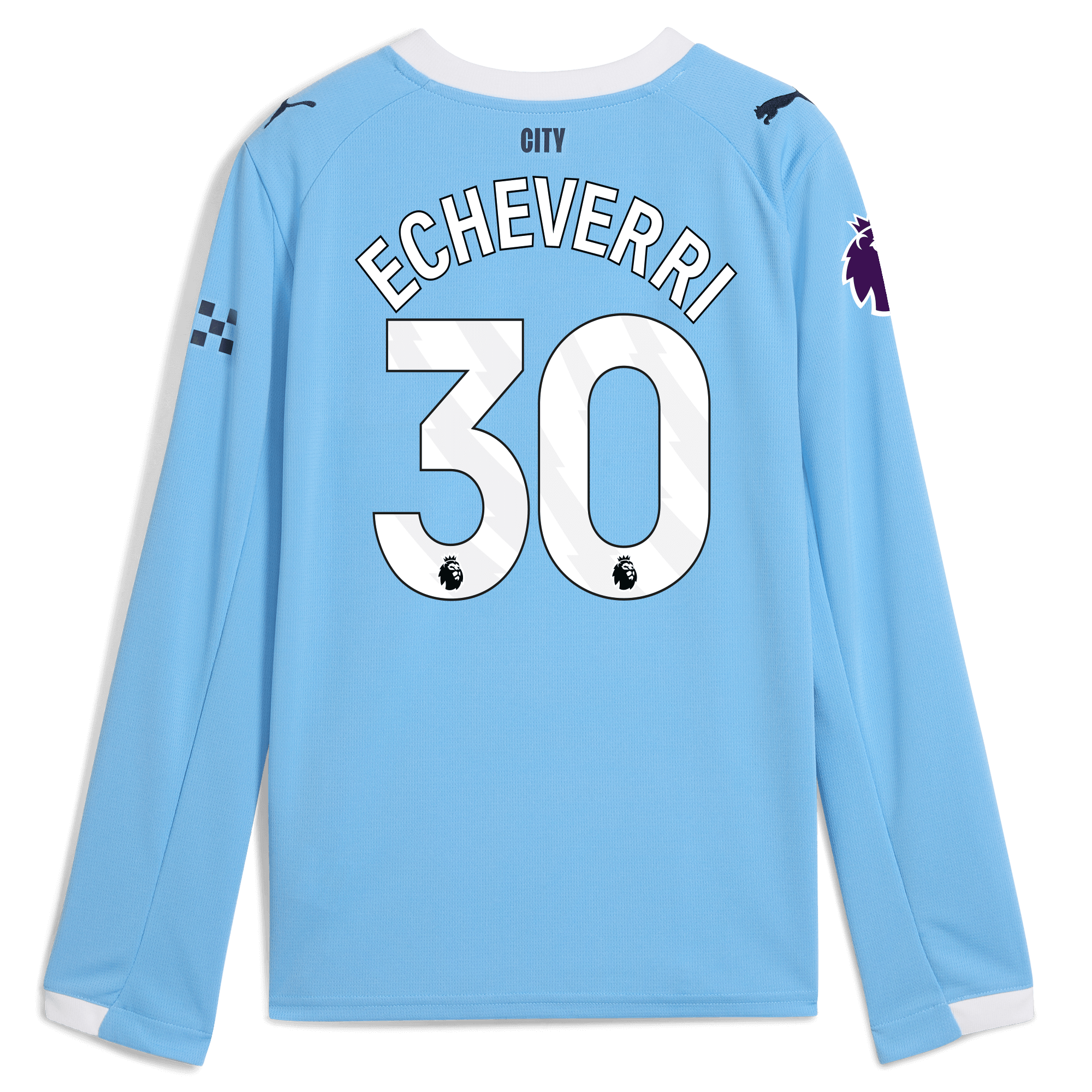 Manchester City kids manchester city premier league home jersey 202526 long sleeve with echeverri 30 printing Collection - ManchesterCitystore.com