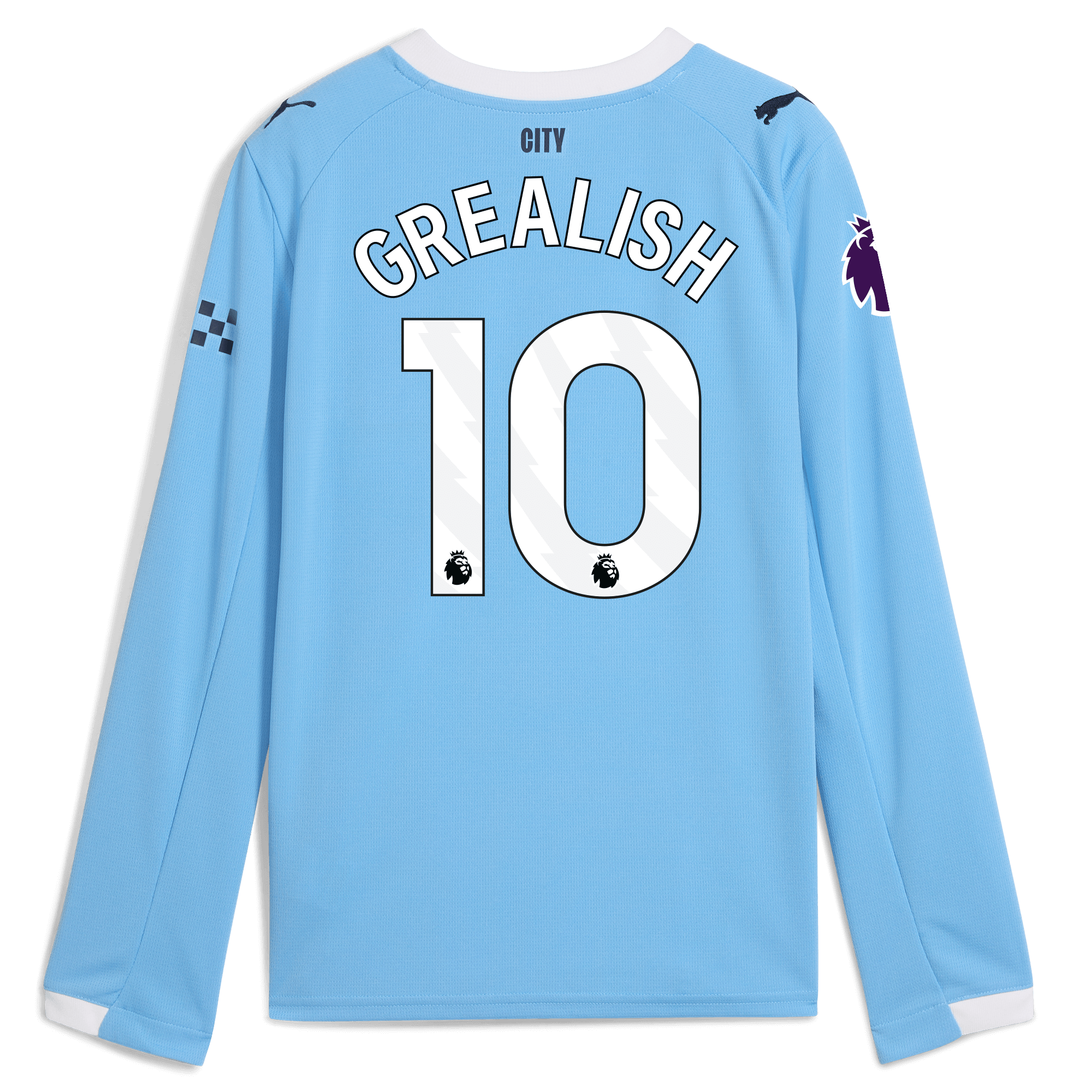 Manchester City kids manchester city premier league home jersey 202526 long sleeve with grealish 10 printing Collection - ManchesterCitystore.com