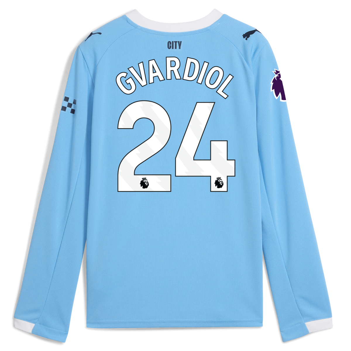 Manchester City kids manchester city premier league home jersey 202526 long sleeve with gvardiol 24 printing Collection - ManchesterCitystore.com