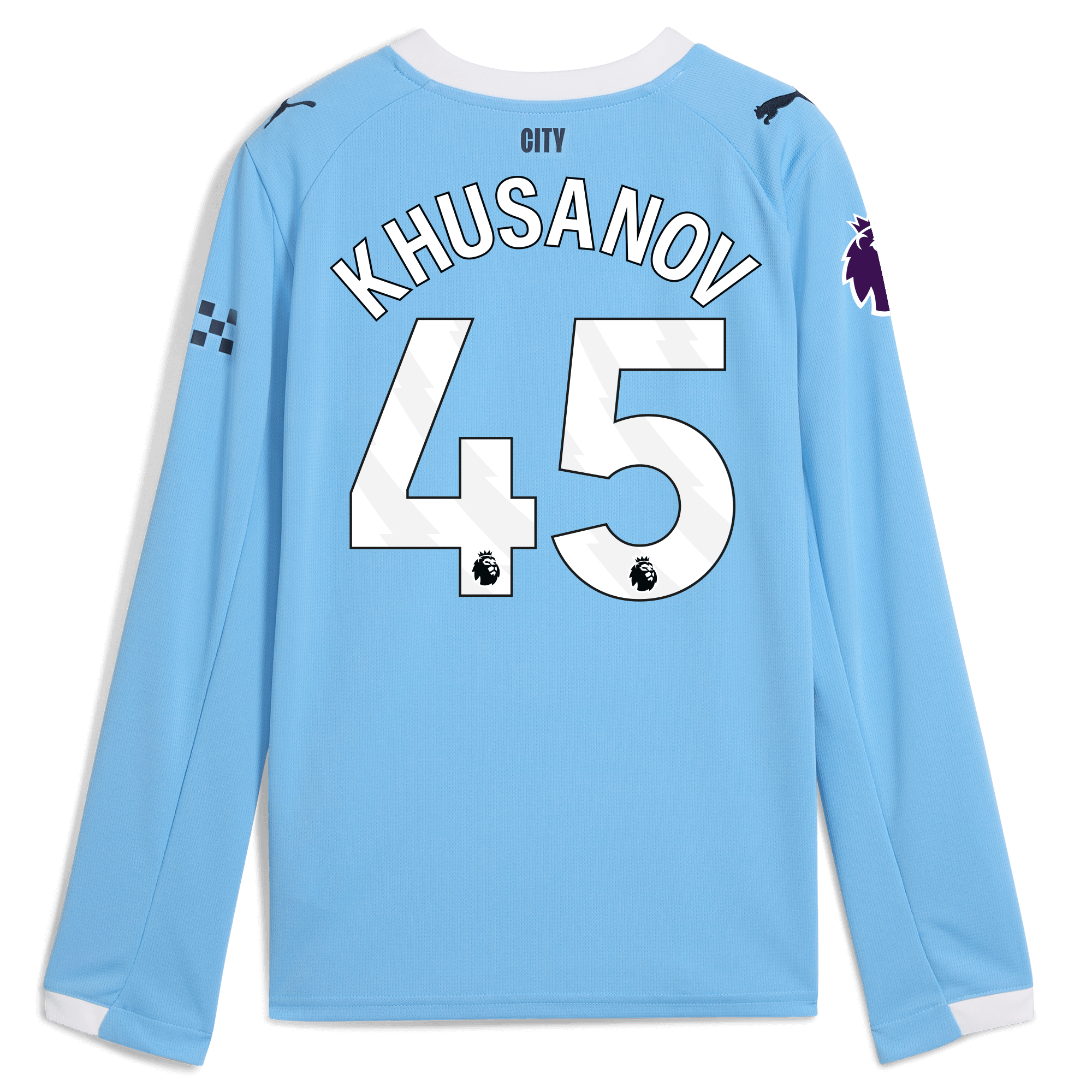Manchester City kids manchester city premier league home jersey 202526 long sleeve with khusanov 45 printing Collection - ManchesterCitystore.com