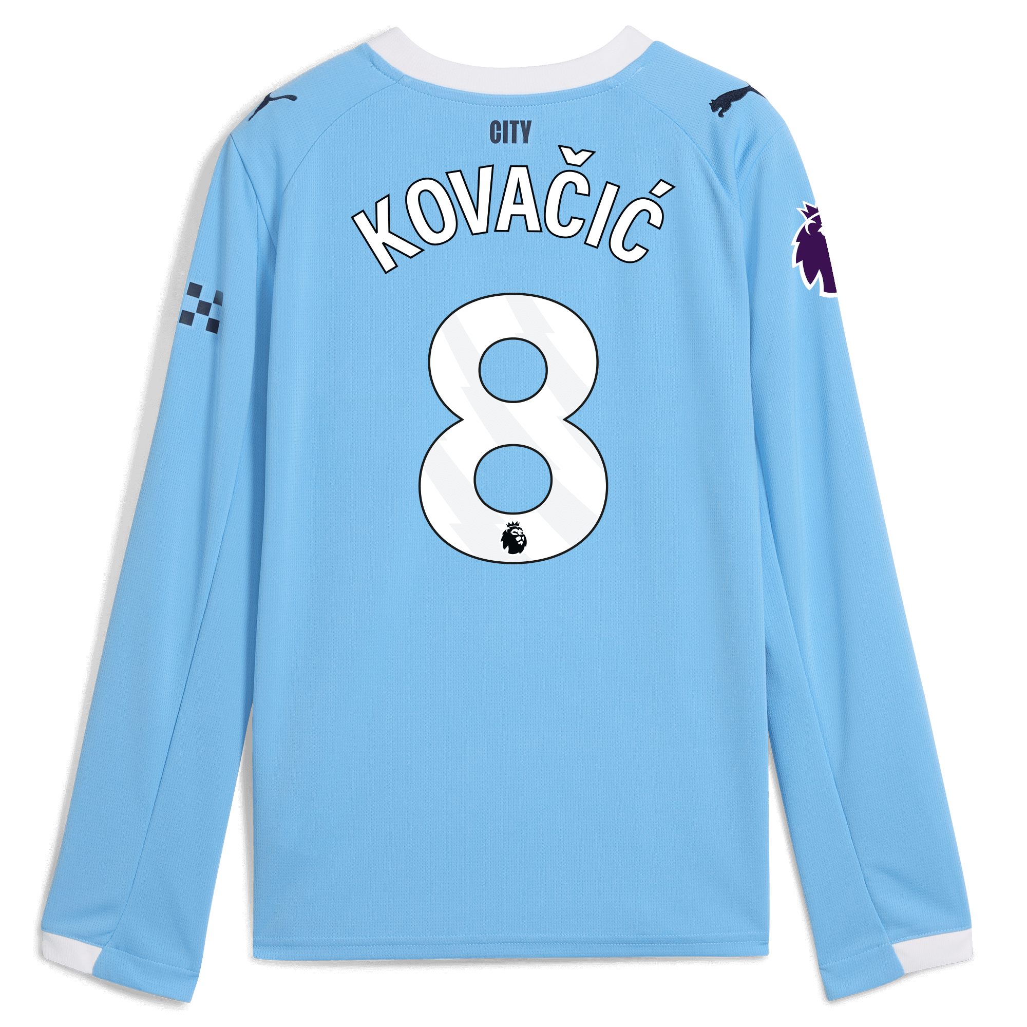 Manchester City kids manchester city premier league home jersey 202526 long sleeve with kovacic 8 printing Collection - ManchesterCitystore.com